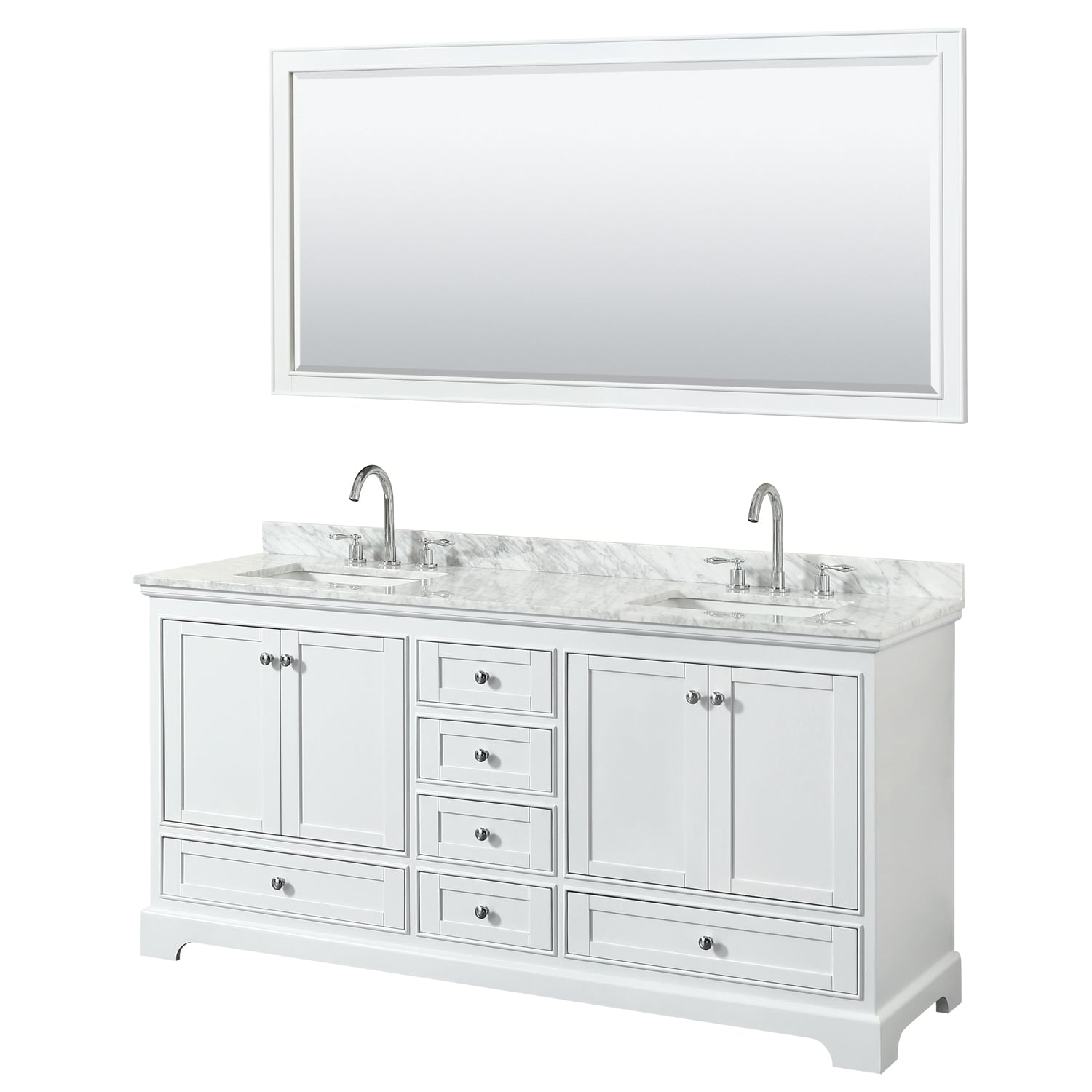 Deborah 72 Inch White Double Vanity Square Sinks 70 Inch Mirror
