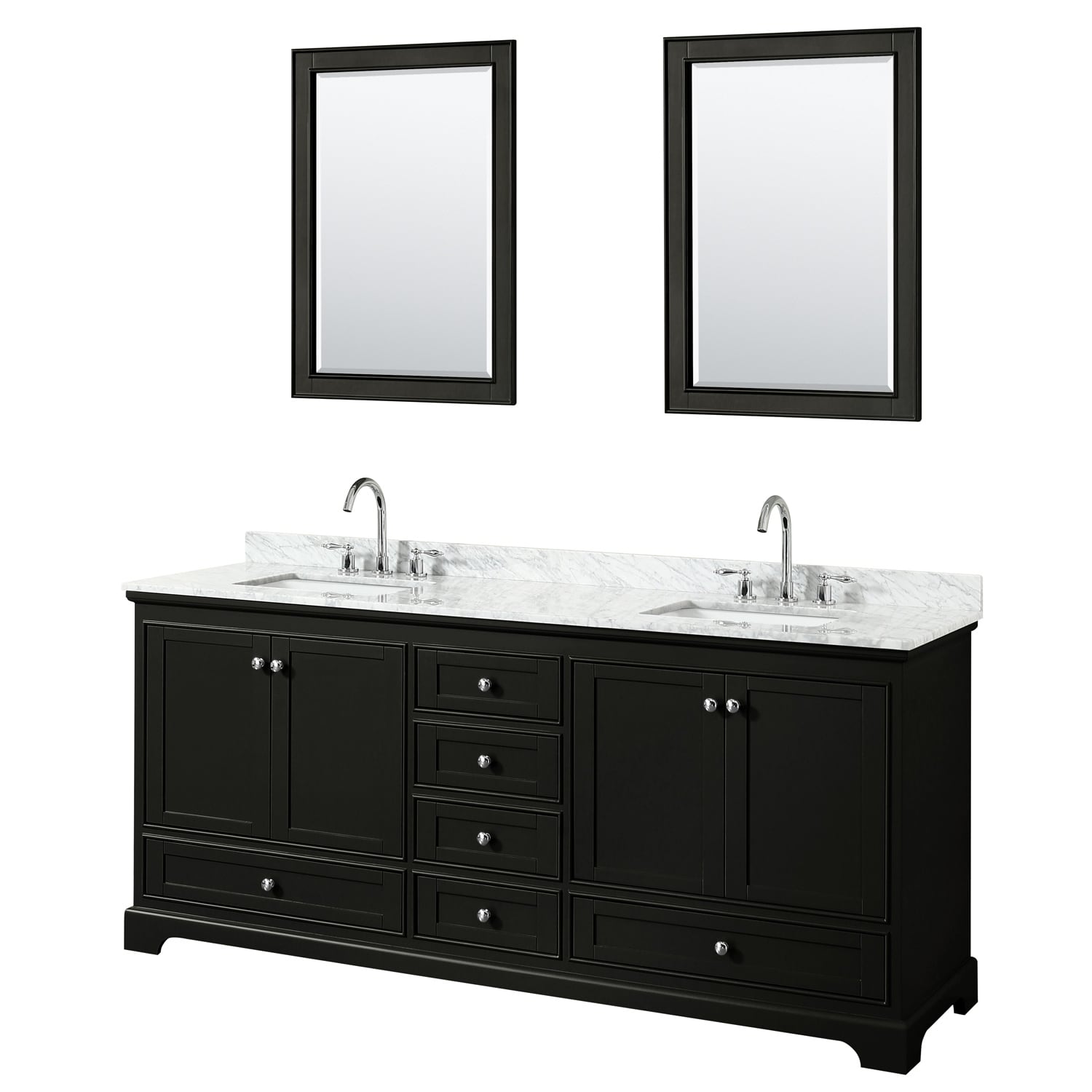 Deborah 80 Inch Dark Espresso Dbl Vanity Square Sinks 24 Inch Mirrors