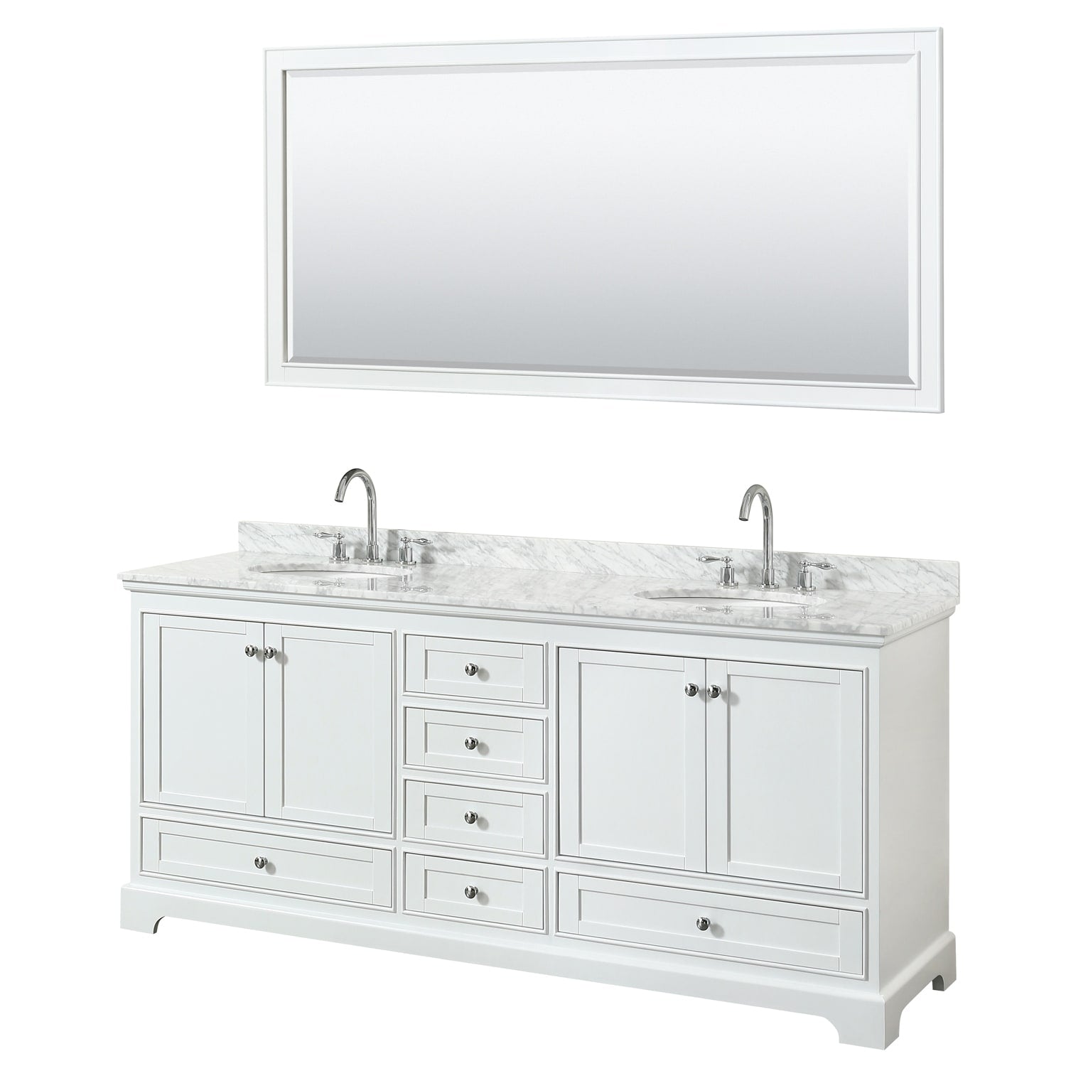 Deborah 80 Inch White Double Vanity Oval Sinks 70 Inch Mirror