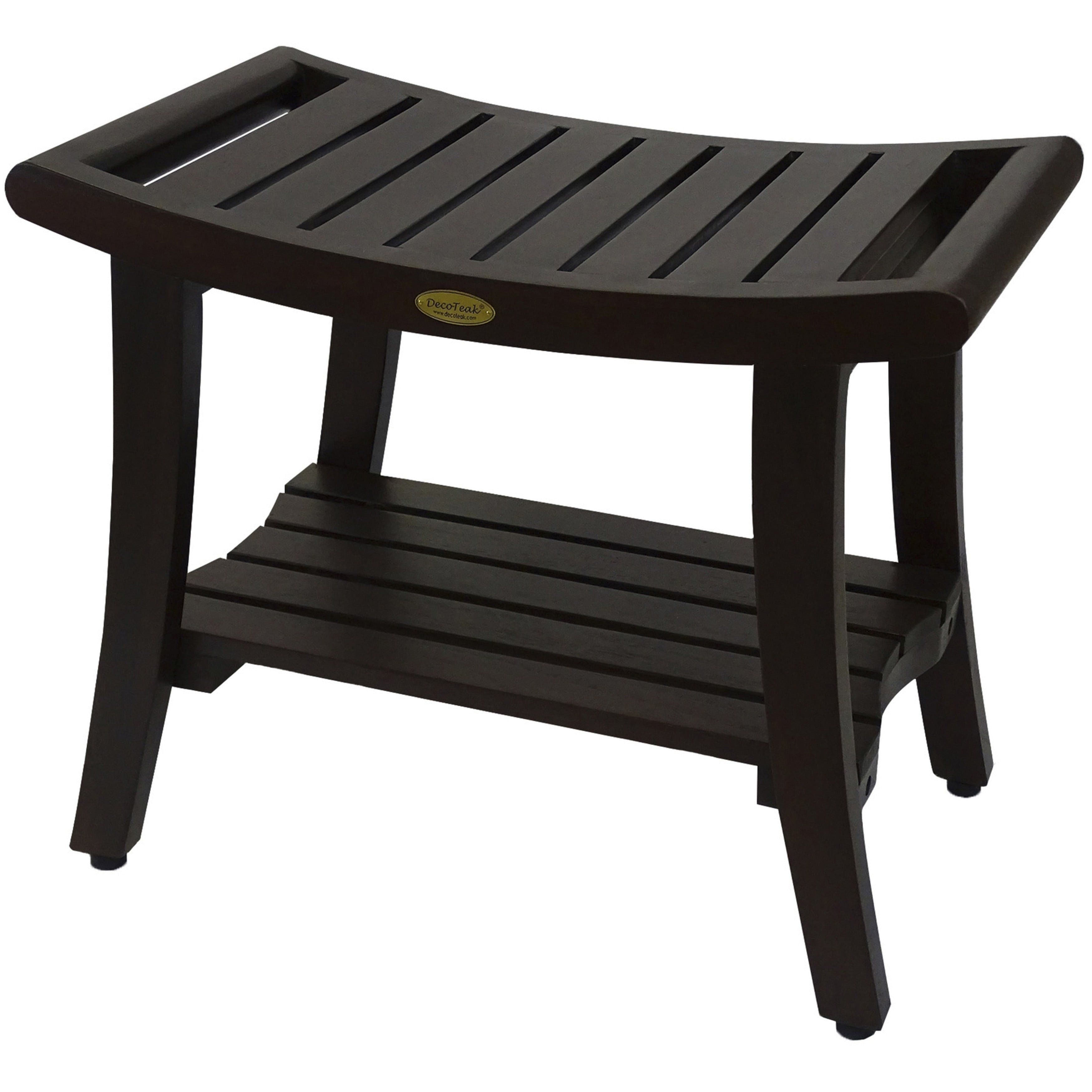 24 Decoteak Harmony Teak Shower Bench With Shelf And Liftaide Arms Woodland Brown Finish