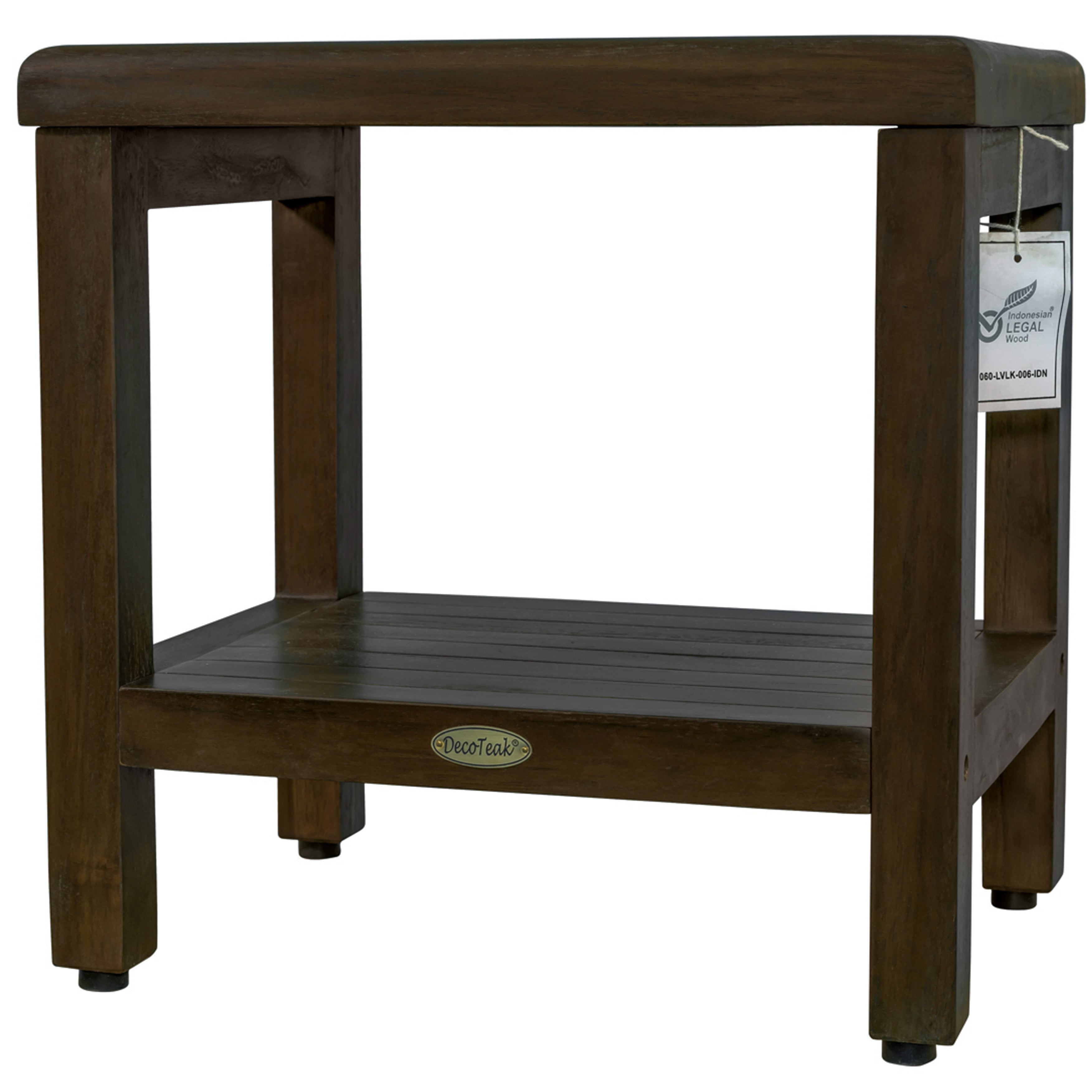 Decoteak Eleganto 18 Inch Solid Teak Shower Bench With Shelf In Woodland Brown Finish