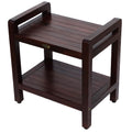 Decoteak Eleganto 20 Inch Teak Shower Stool With Liftaide Arms And Shelf In Woodland Brown Finish