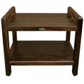 Decoteak Eleganto 24 Inch Extended Height Ergonomic Teak Shower Stool With Liftaide Arms And Shelf In Woodland Brown Finish