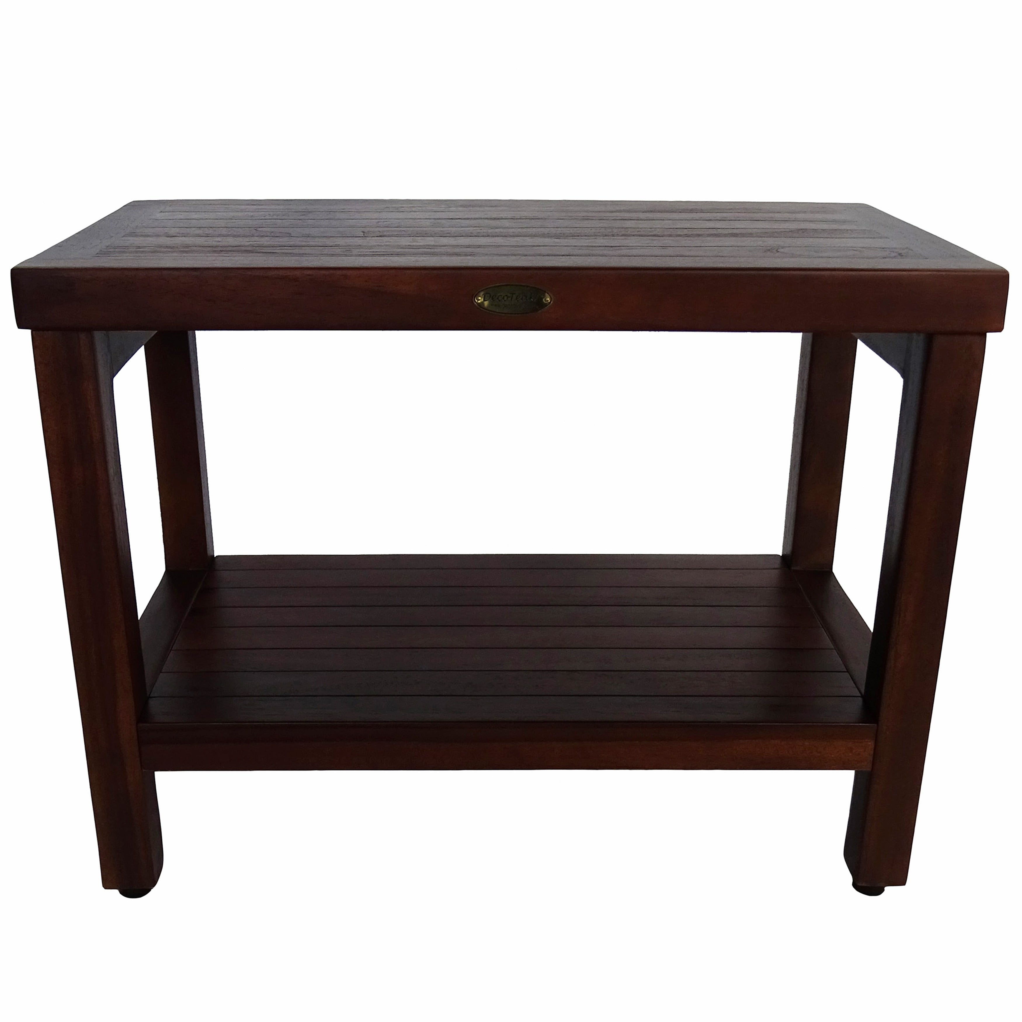 Decoteak Eleganto 24 Teak Shower Bench With Shelf Woodland Brown Finish