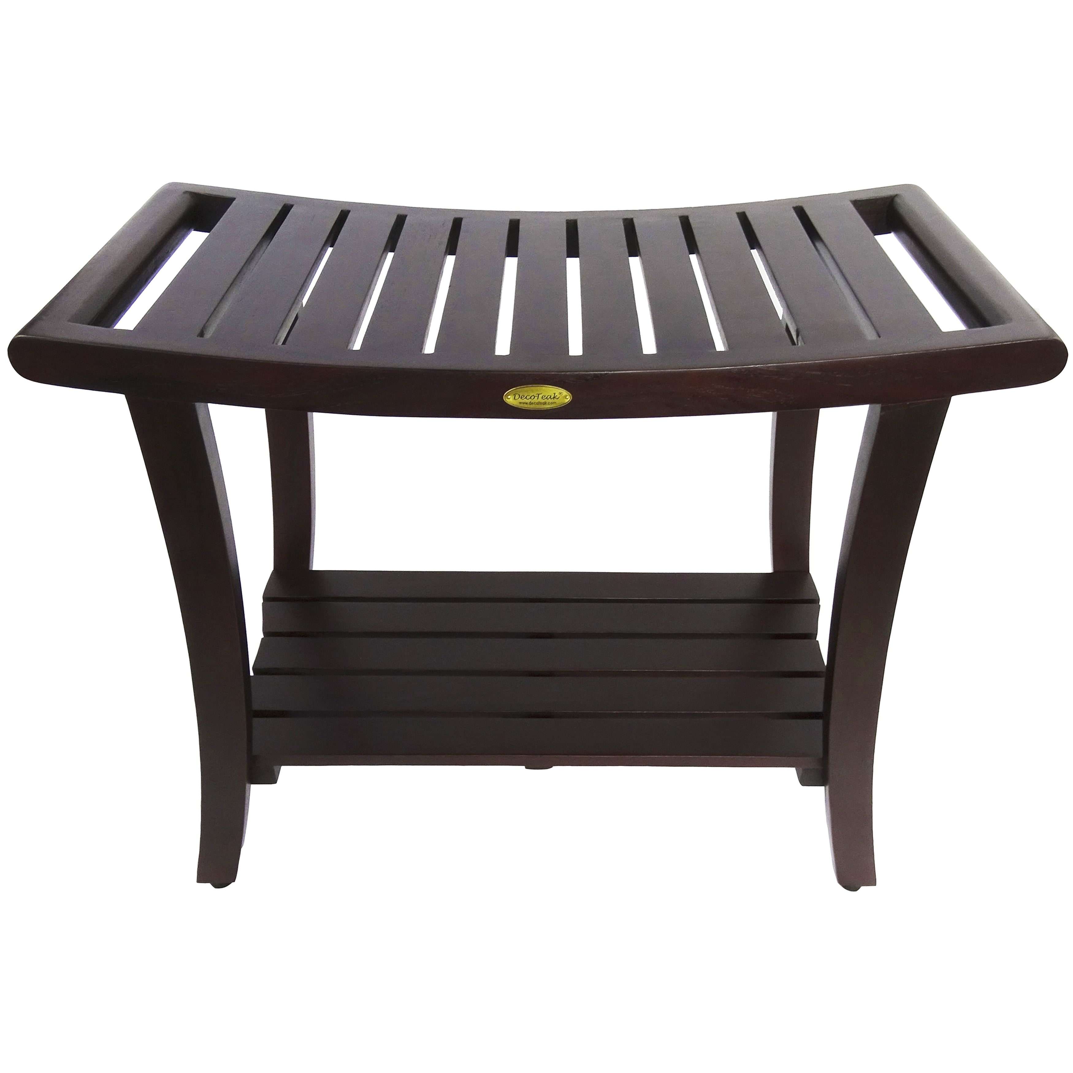 Decoteak Harmony 30 Extended Height Length Teak Shower Bench With Shelf And Liftaide Arms In Woodland Brown Finish
