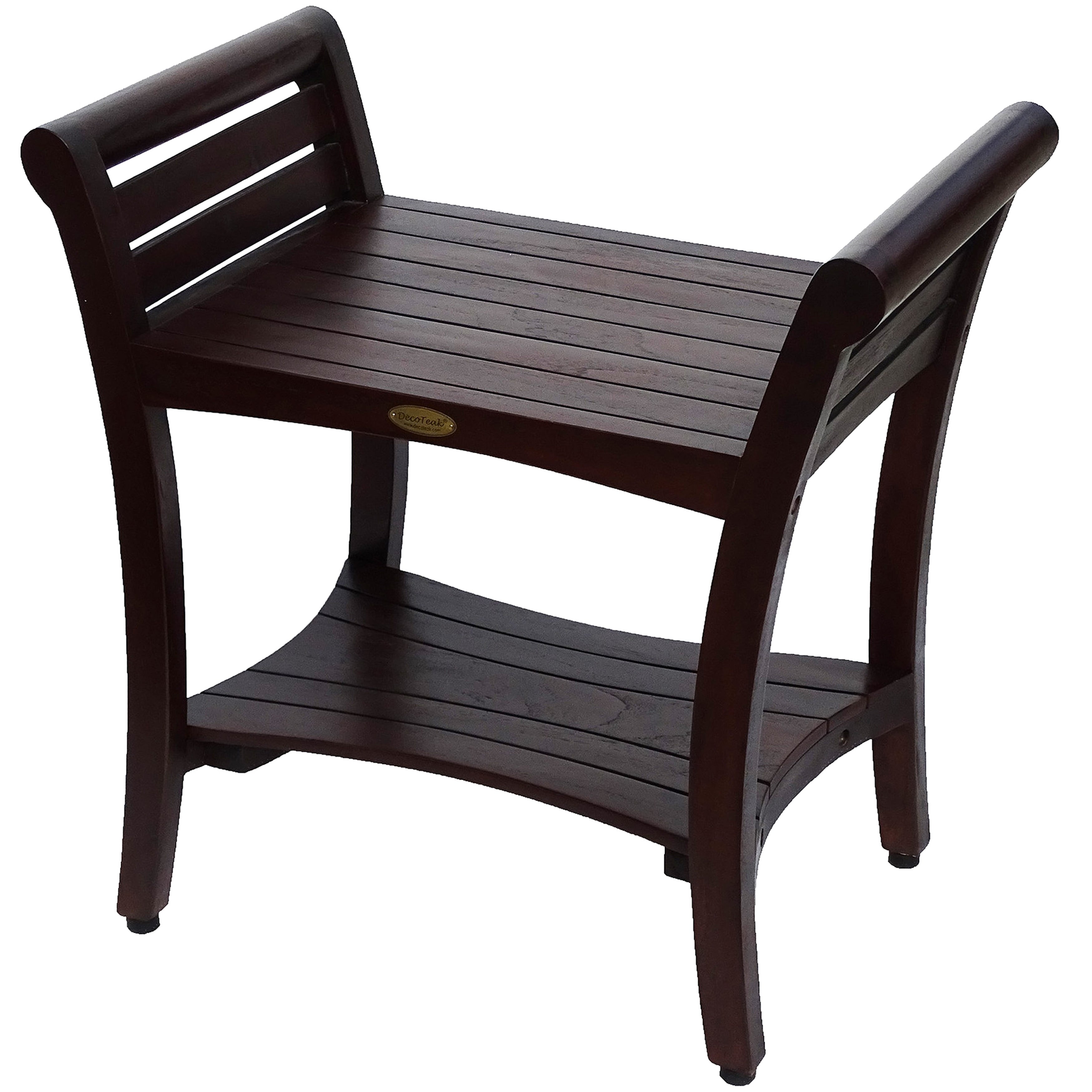 Decoteak Symmetry 24 Contemporary Teak Shower Bench With Shelf And Liftaide Arms In Woodland Brown Finish