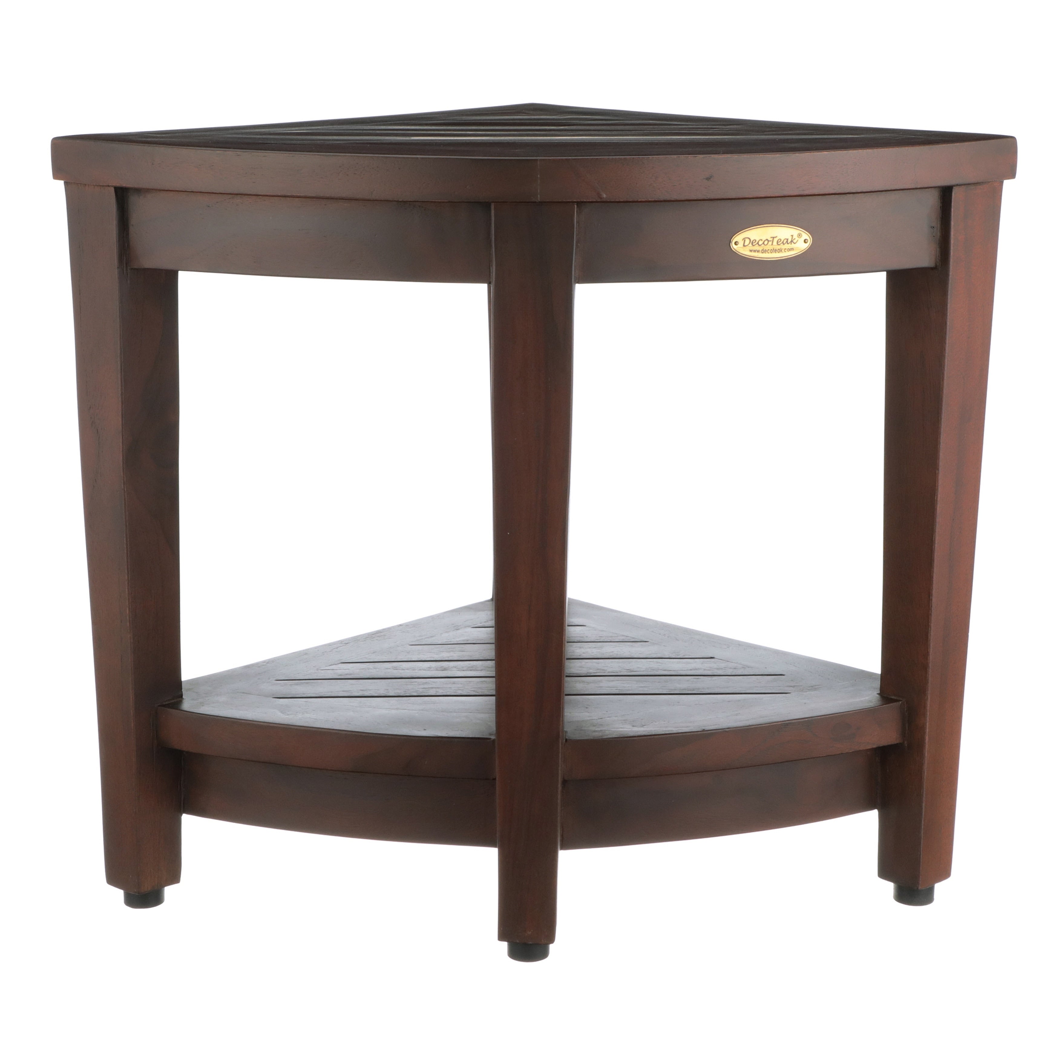 Decoteak Corner Shower Bench With Shelf Decoteak Oasis In Signature Woodland Brown Finish