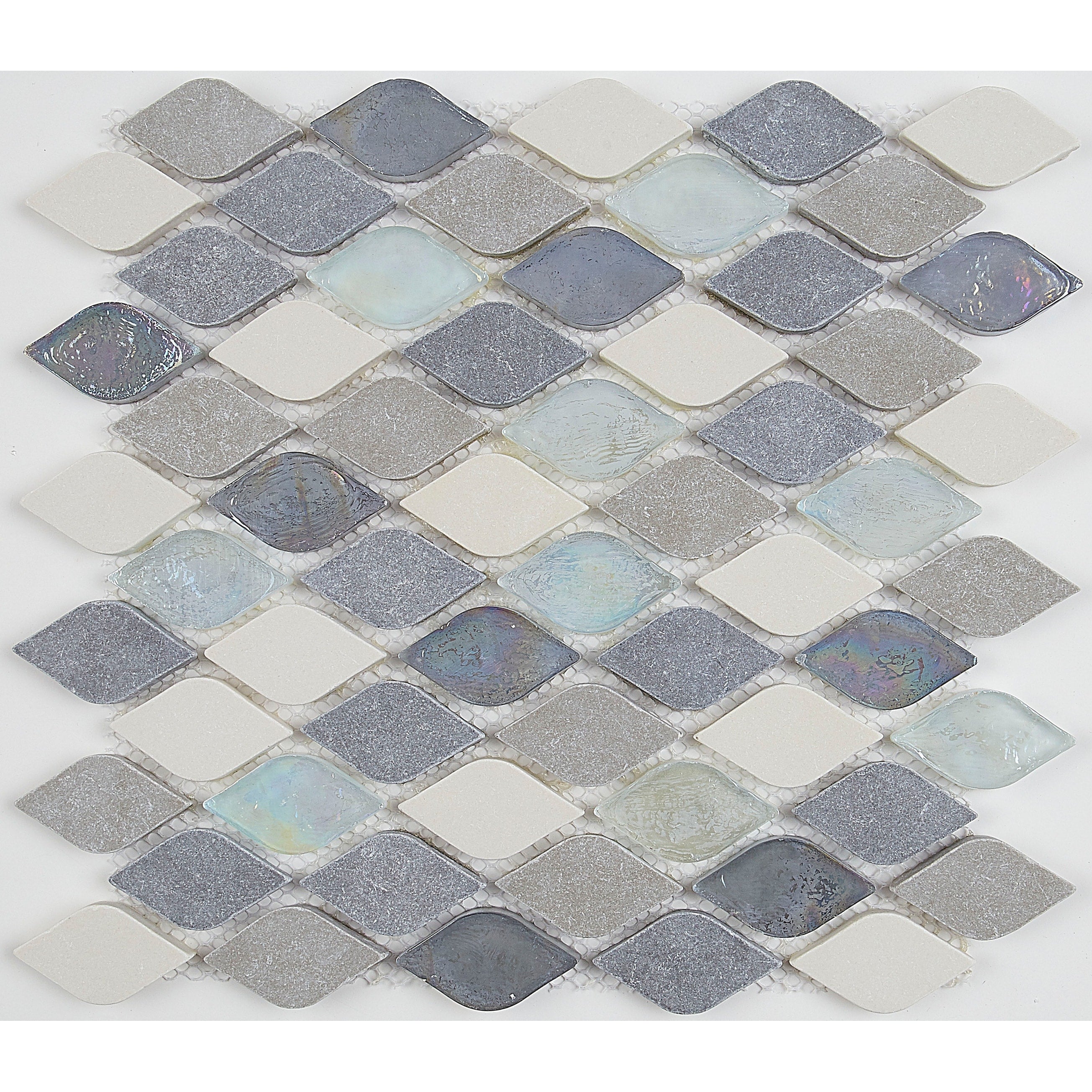 Decorative Accent Rain Drop Stone And Glass Mosaic Tile In Gris Et Blanc 12X13