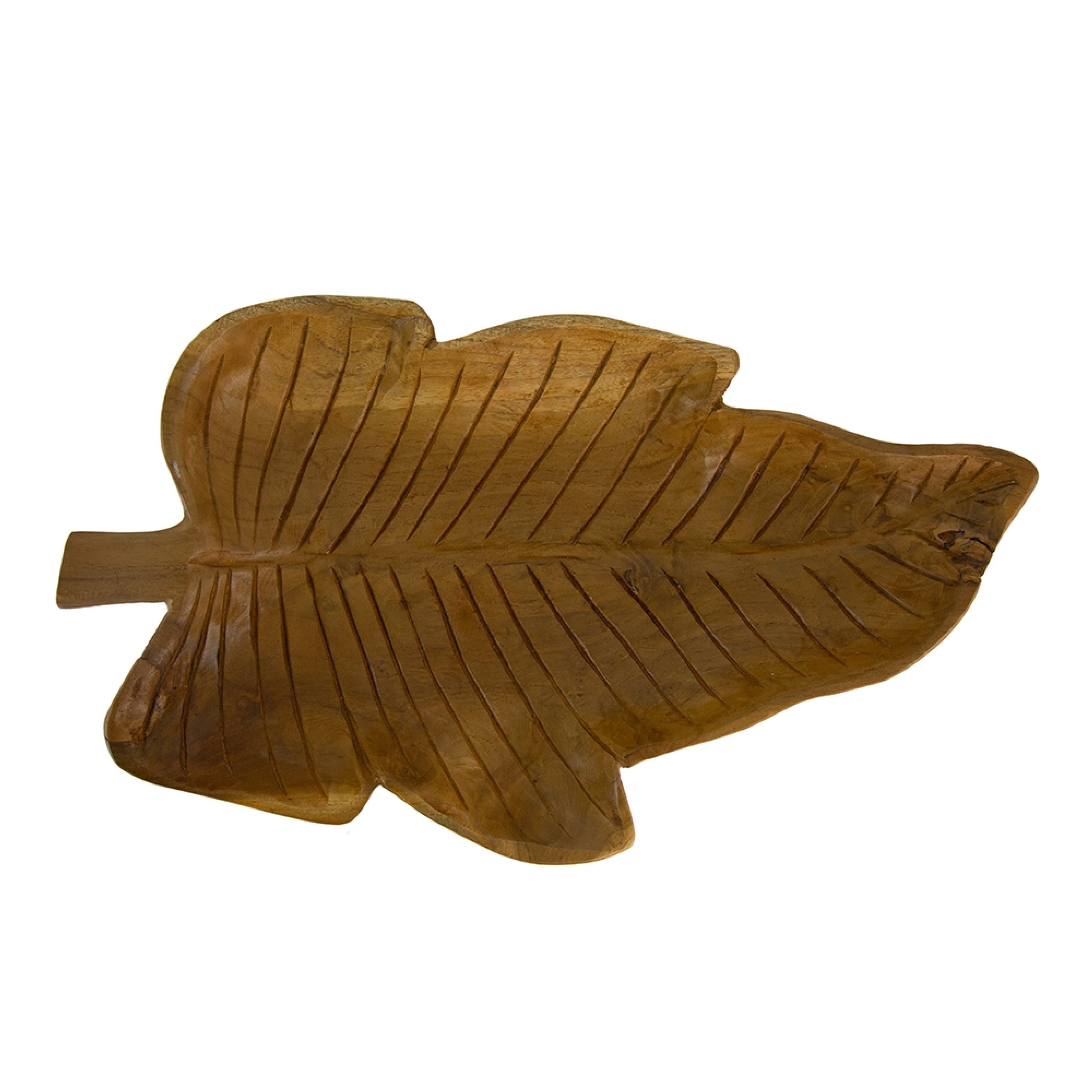 Decorative Accessory Leaf 16 Inch Tabletop Accent Teak Brown Wood