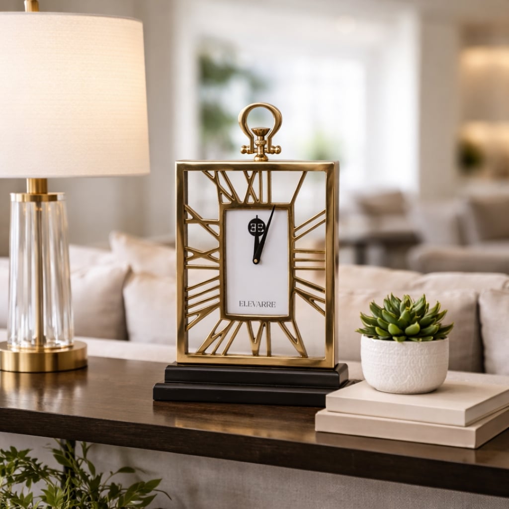 Decorative Aluminum Desk Clock With Glass Face 9 17.0