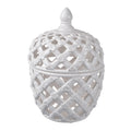 Decorative Ceramic Lidded Jar With Cut Out Texture Large White