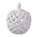Decorative Ceramic Lidded Jar With Flower Motif Exterior Small White