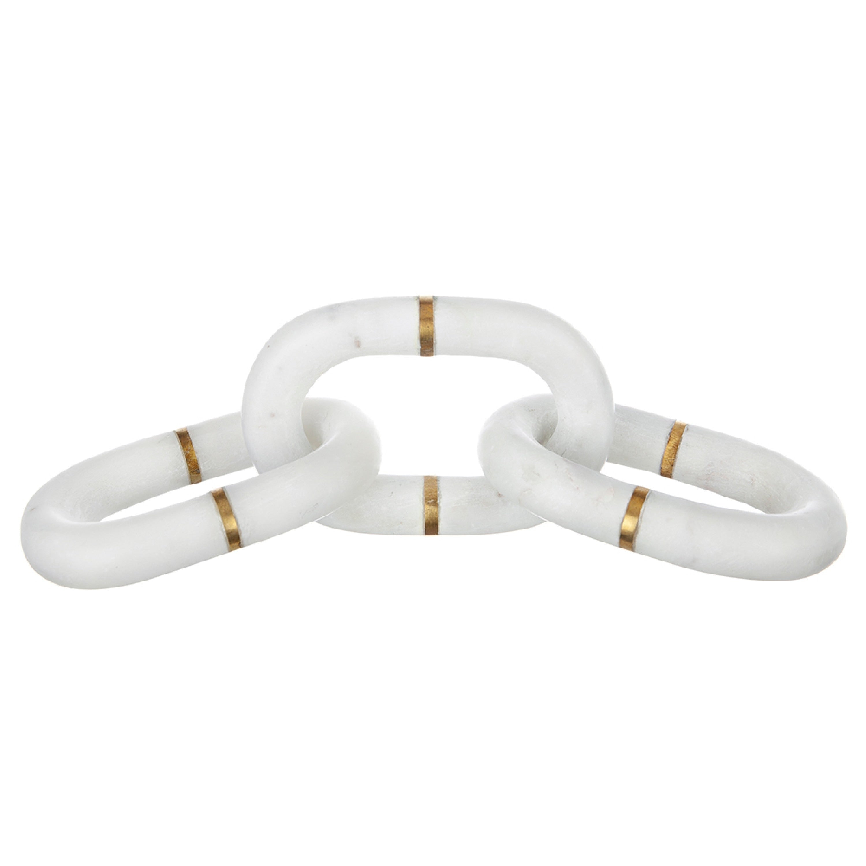 Decorative Chain Link Sculpture Gold Inlay 14 Inch White Marble