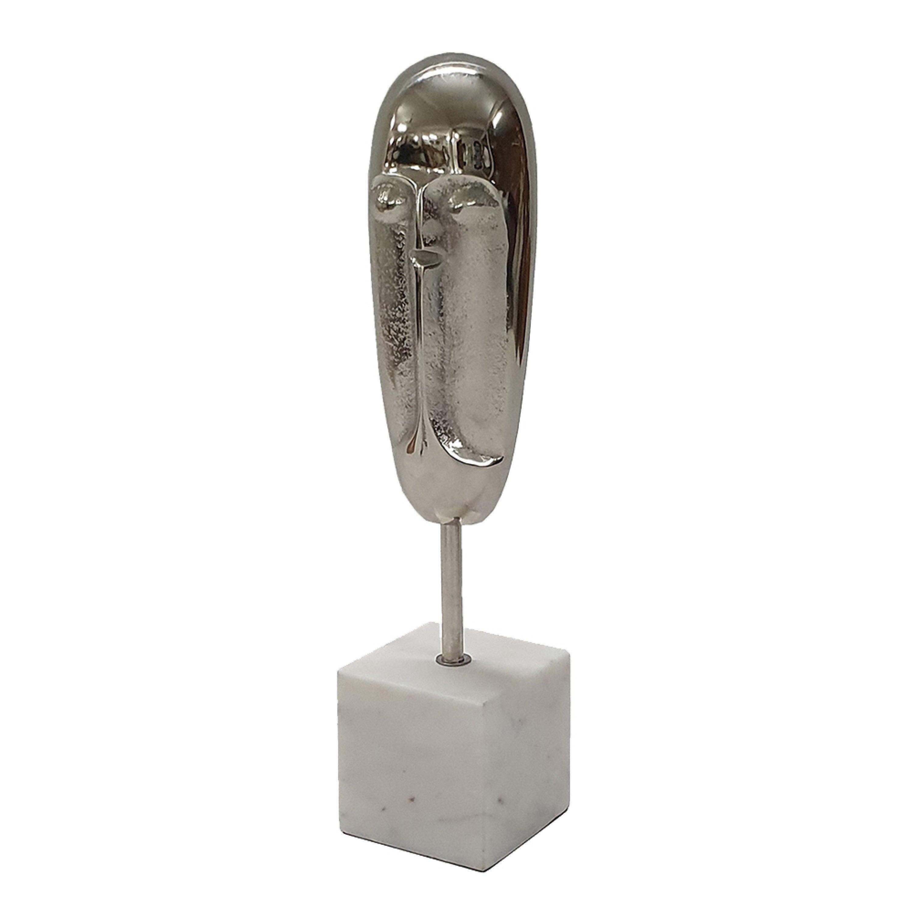 Decorative Face Sculpture 13 Inch Silver Contemporary White Marble