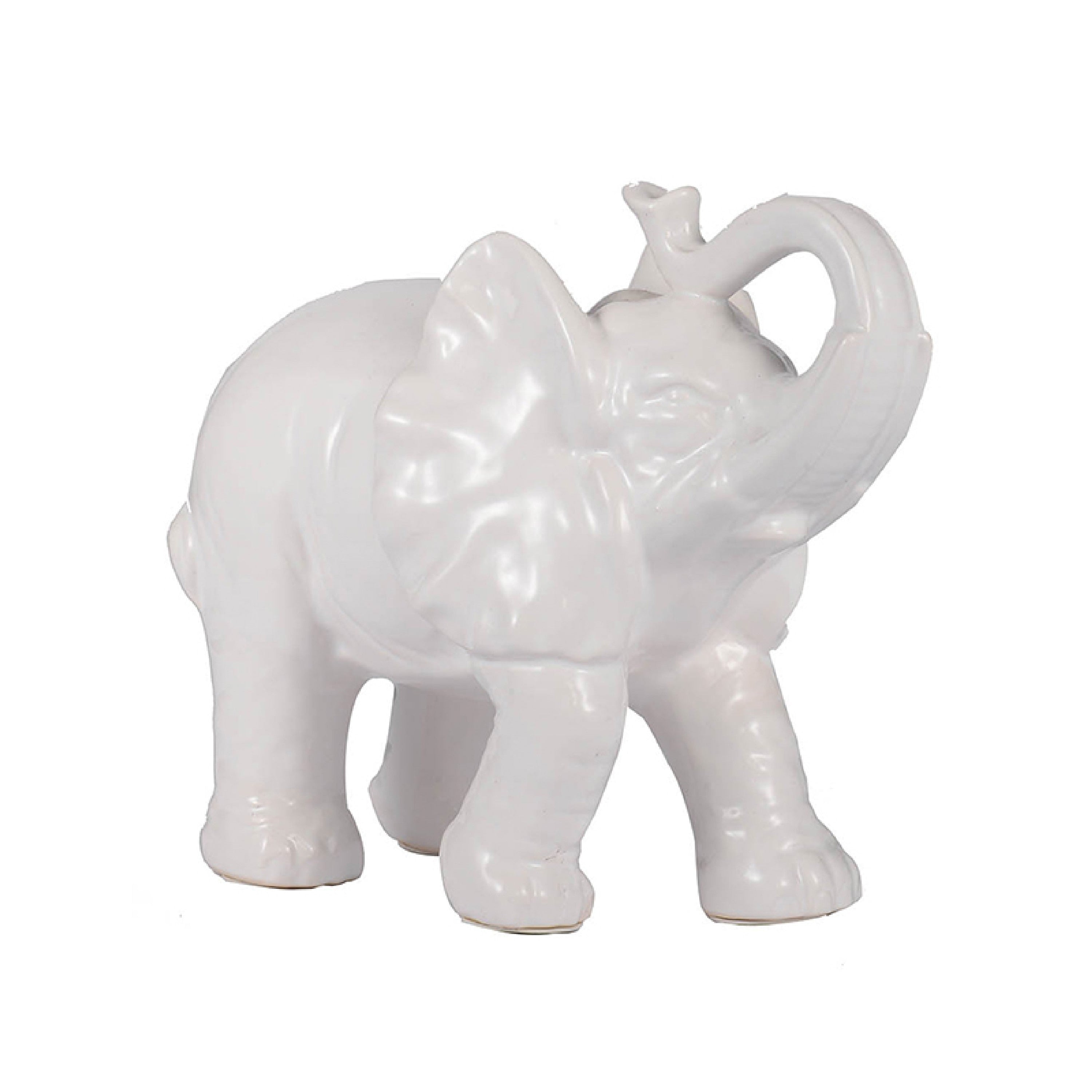 Decorative Figurine 9 Inch Trumpeting Elephant Glazed White Dolomite