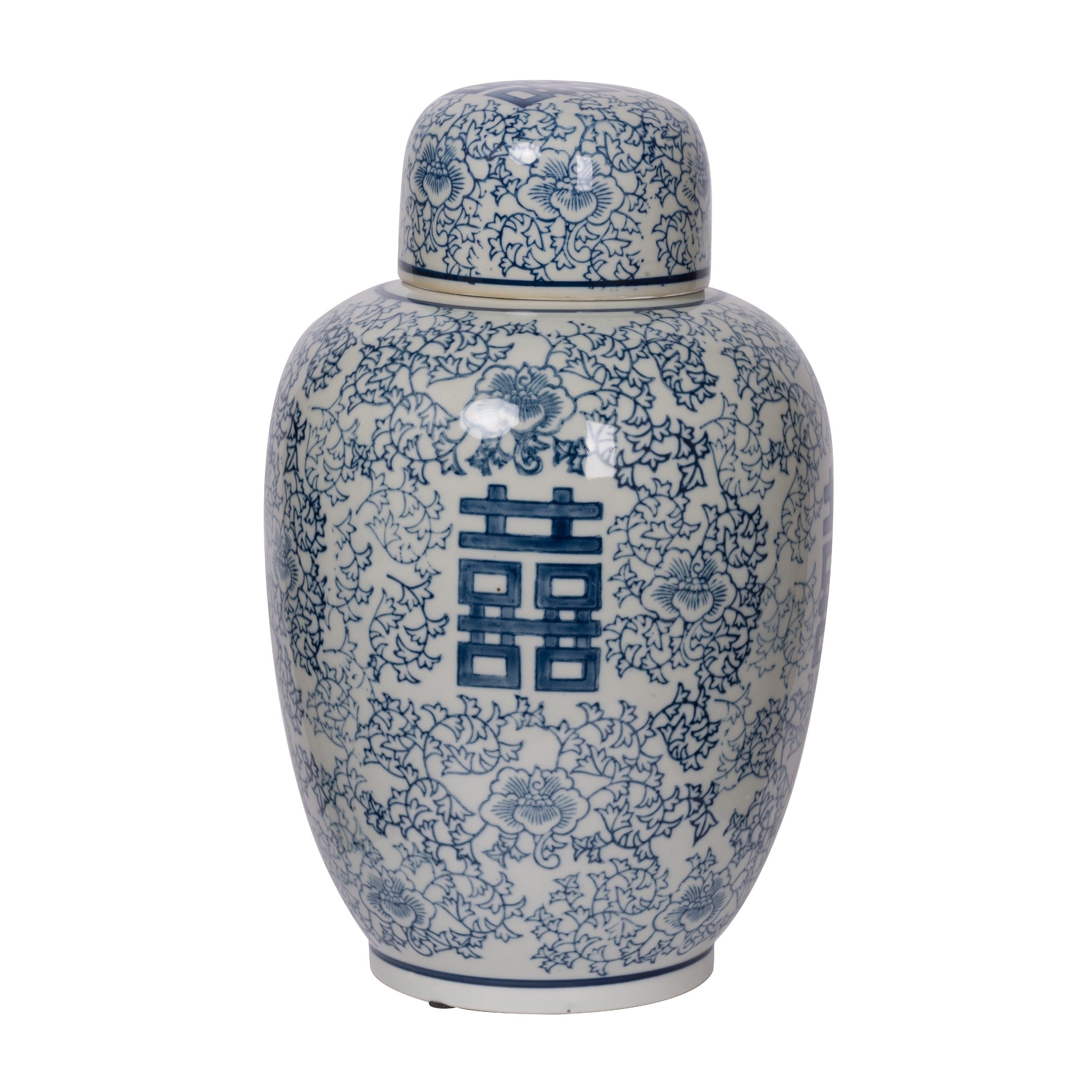 Decorative Ginger Jar With Lid Blue And White Porcelain 13 Inch