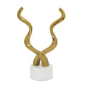 Decorative Horn Sculpture 15 Inch Gold Contemporary White Marble Base
