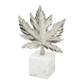 Decorative Maple Leaf Sculpture 11 Inch Silver Aluminum White Marble