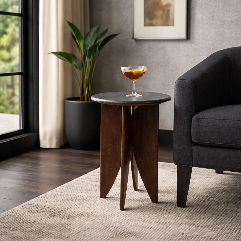 Decorative Marble Top Curved Metal Side End Table 24 23.5