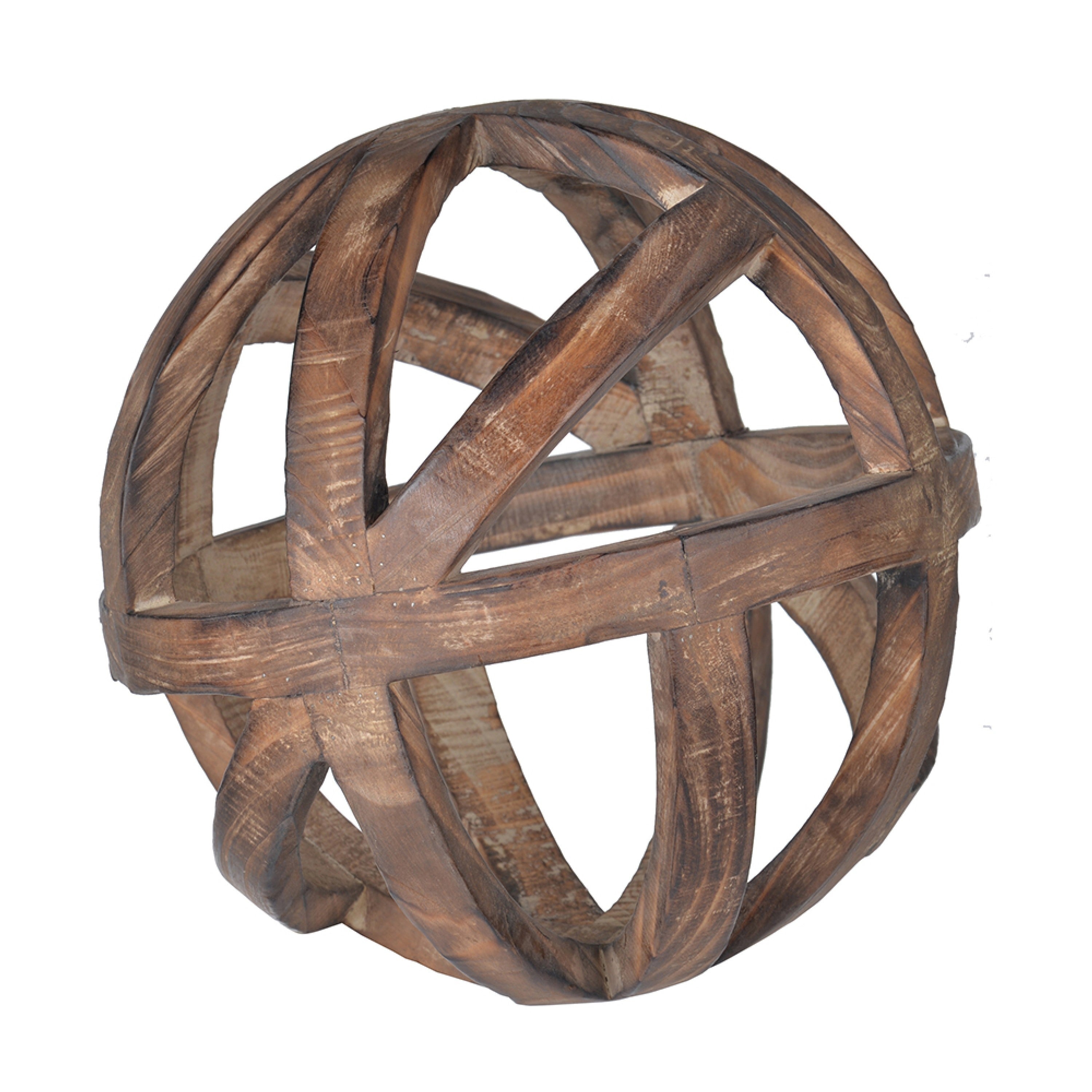 Decorative Orb Ball Wheel 10 Inch Natural Brown Carved Fir Wood