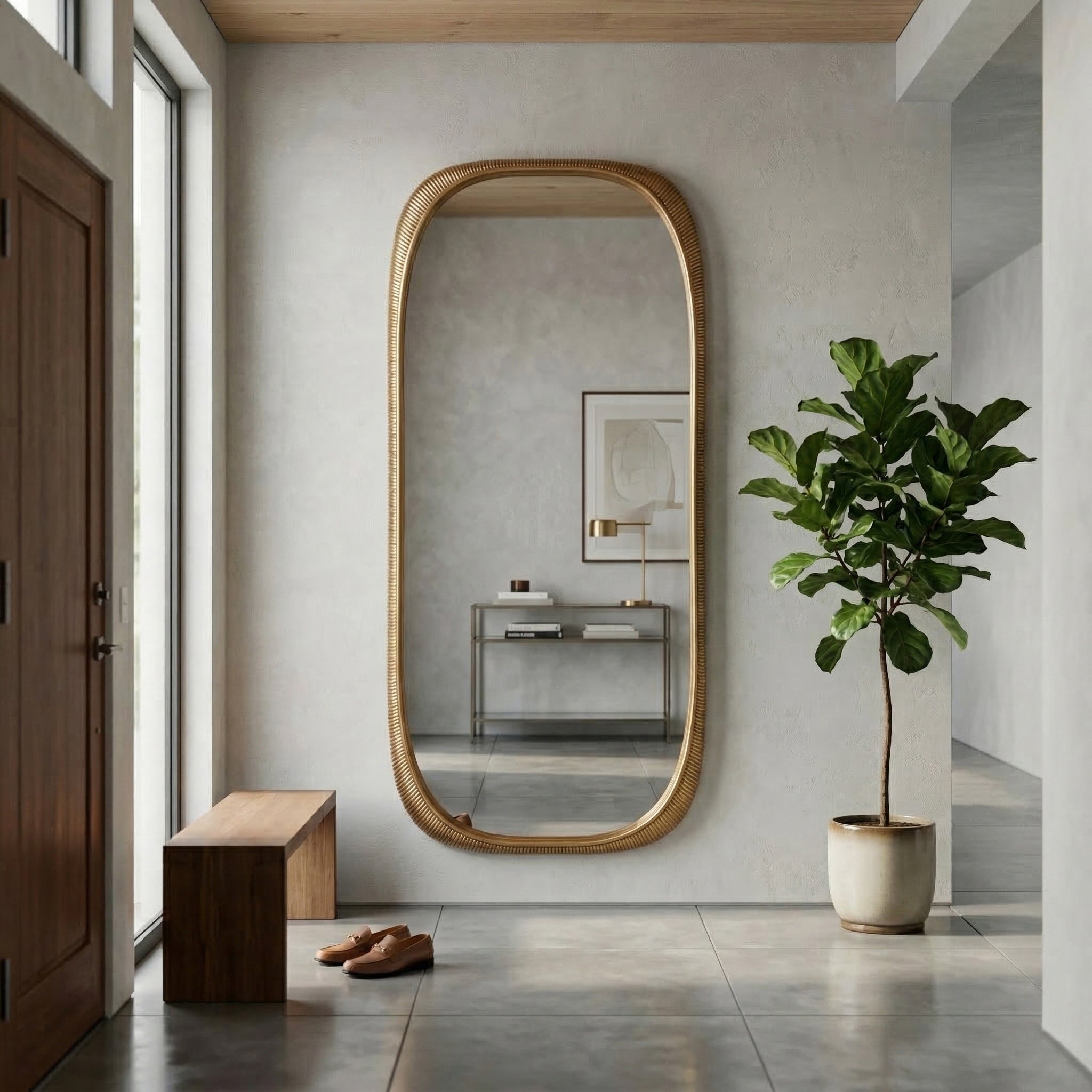 Decorative Ribbed Curved Wall Mirror 89.5
