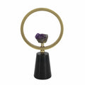 Decorative Ring Sculpture Purple Amethyst Stone 12 Inch Gold Black