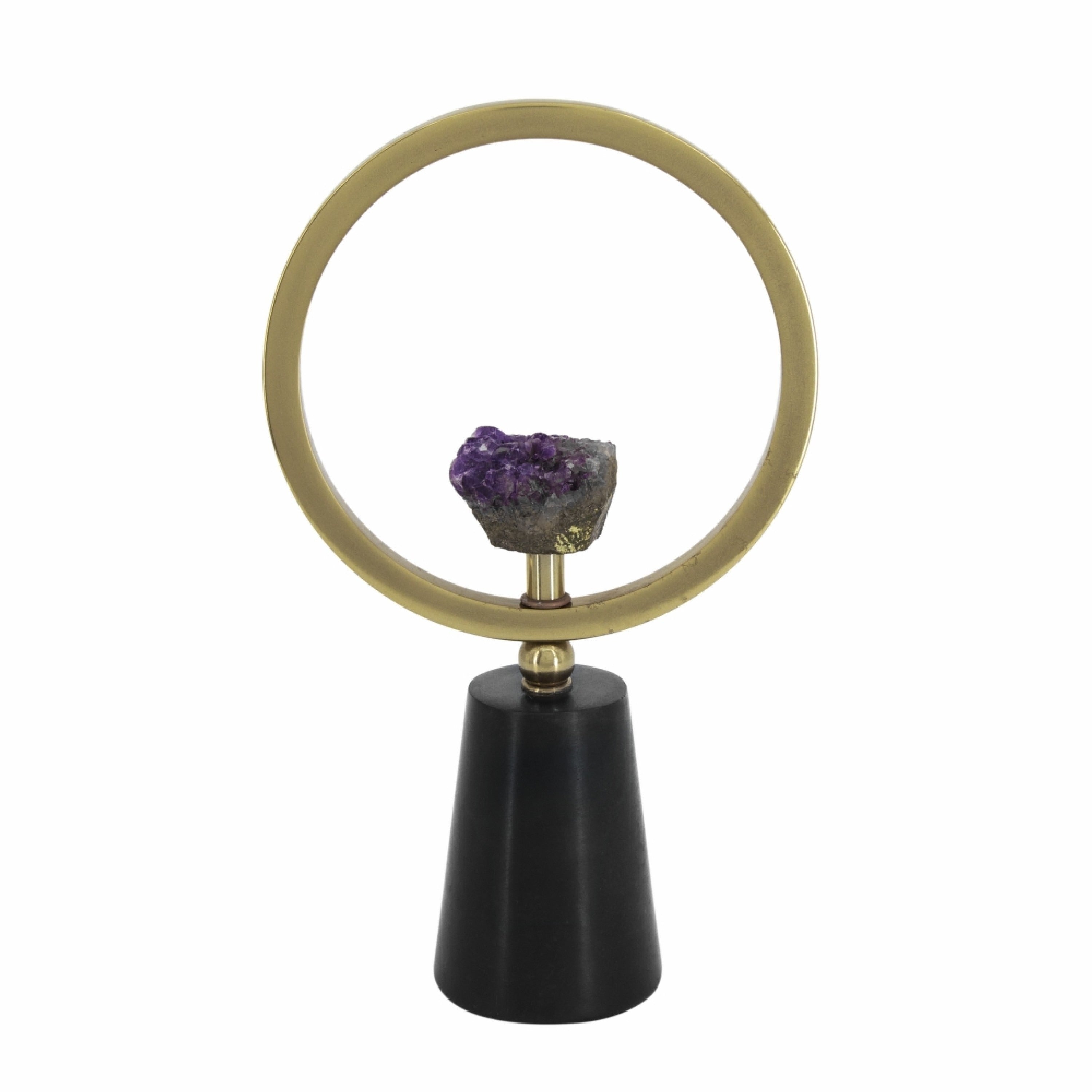 Decorative Ring Sculpture Purple Amethyst Stone 12 Inch Gold Black