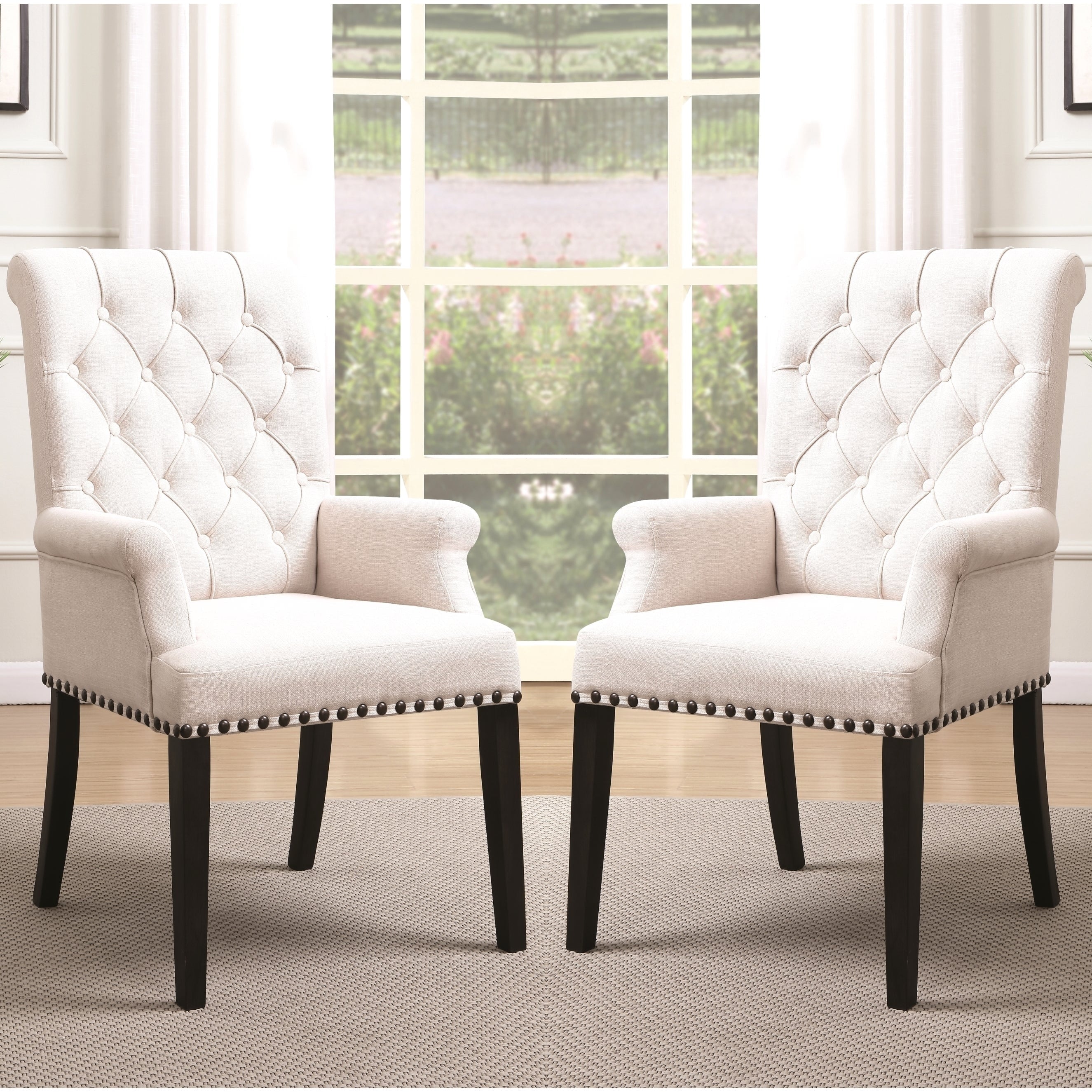 Decorative Rolled Button Tufted Arm Chair With Nailhead Trim