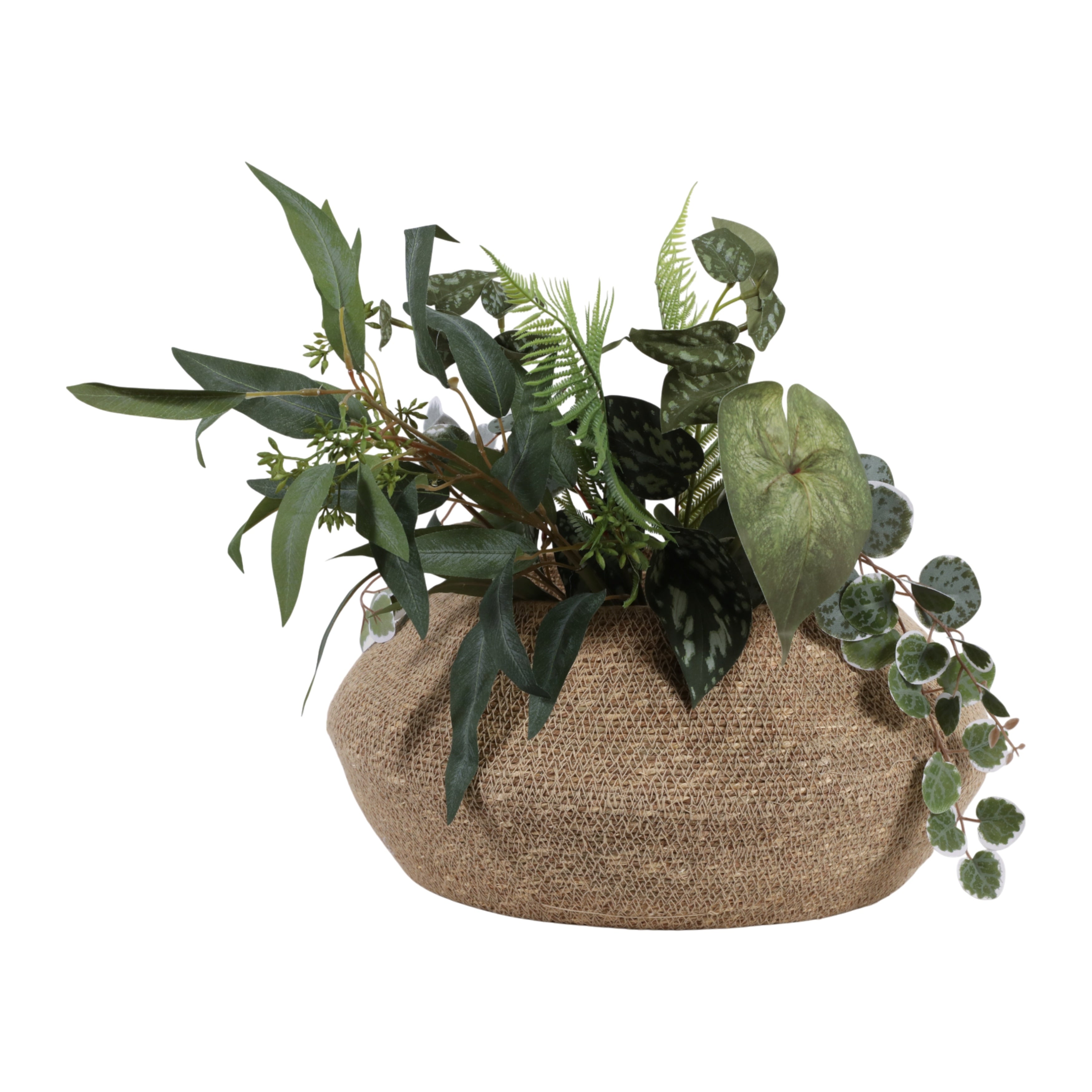Decorative Round Woven Basket With Handles 15.75