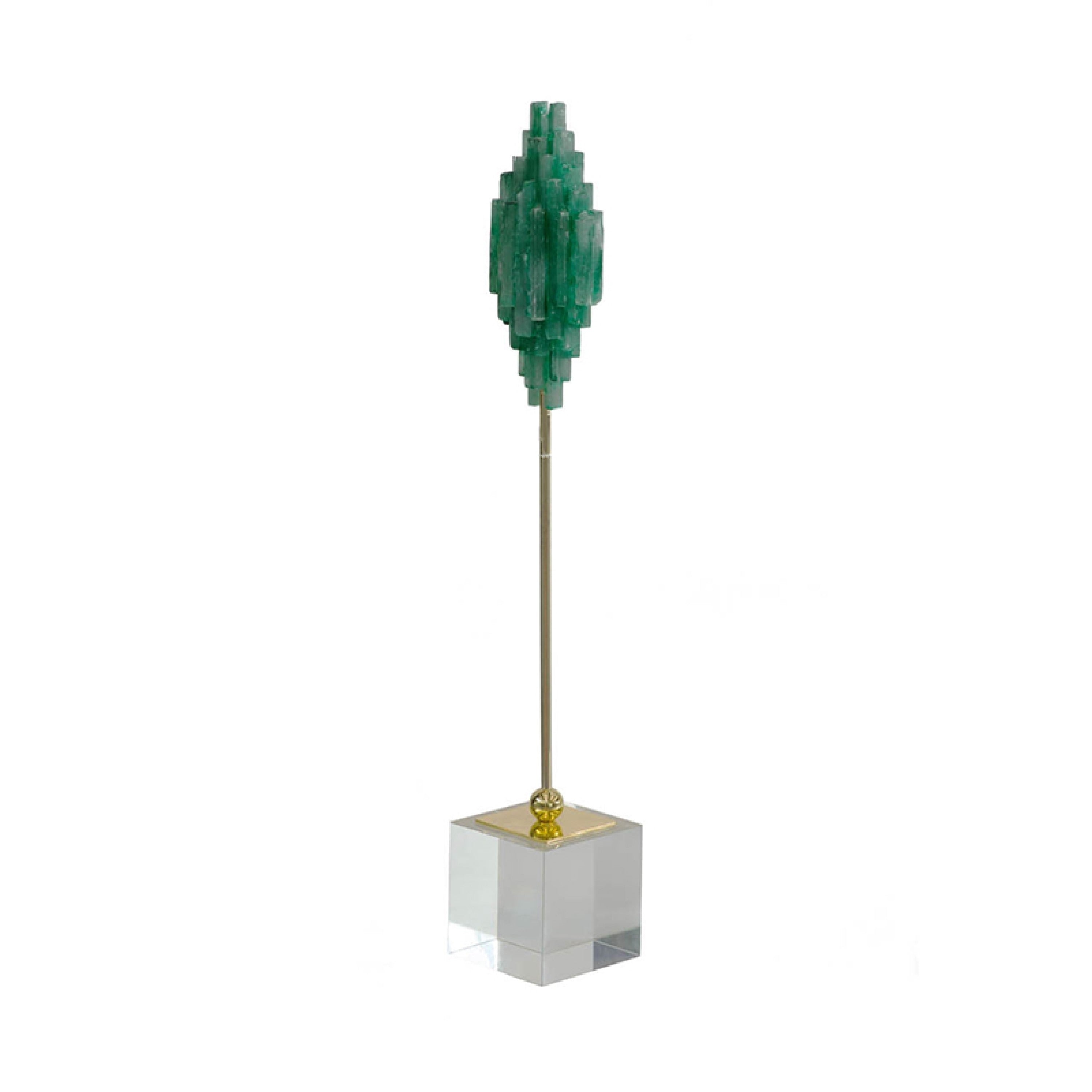 Decorative Sculpture Clear Base Green Marble Floating Jewel 19 Inch