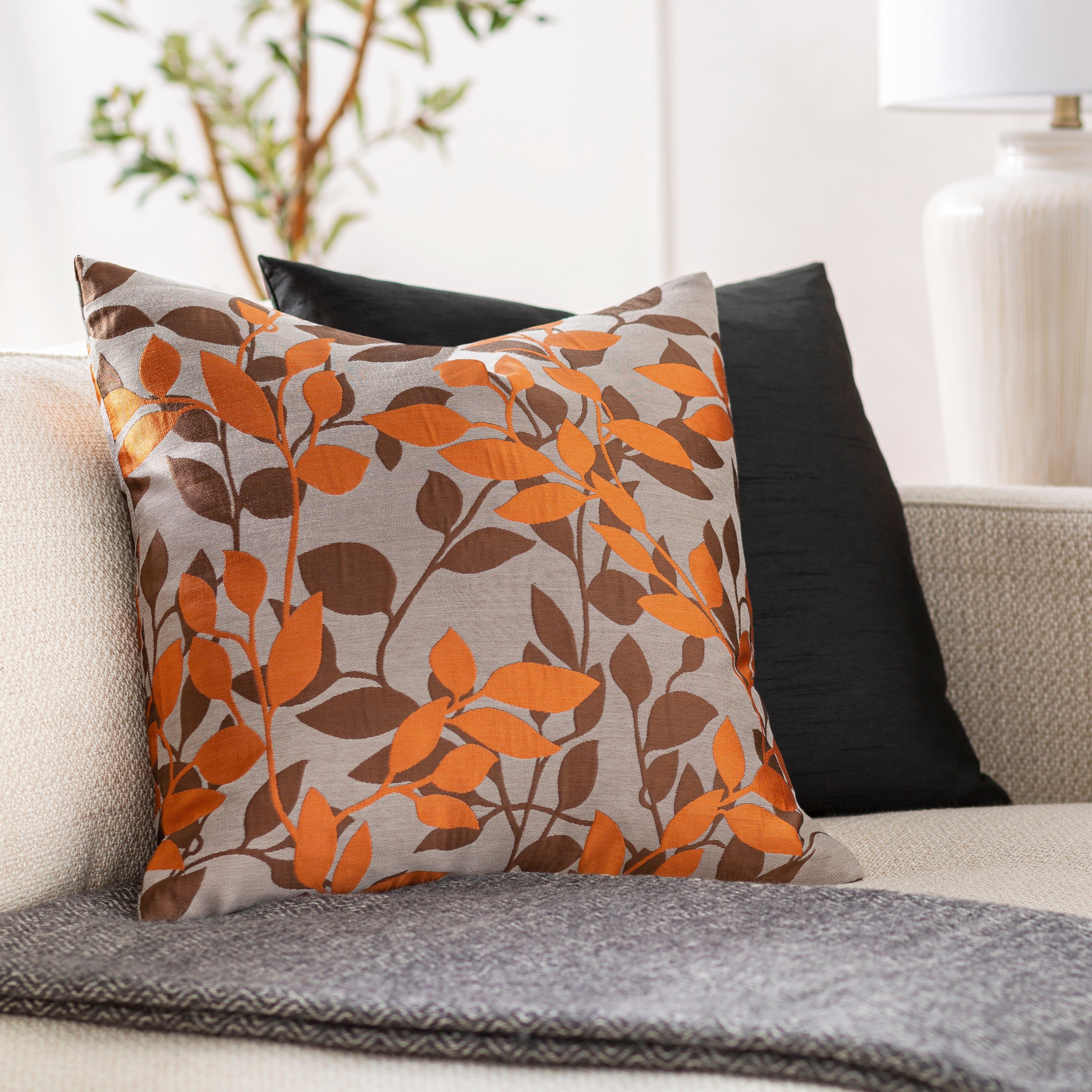 Decorative Skegness Rust 18 Inch Leaves Poly Filled Pillow