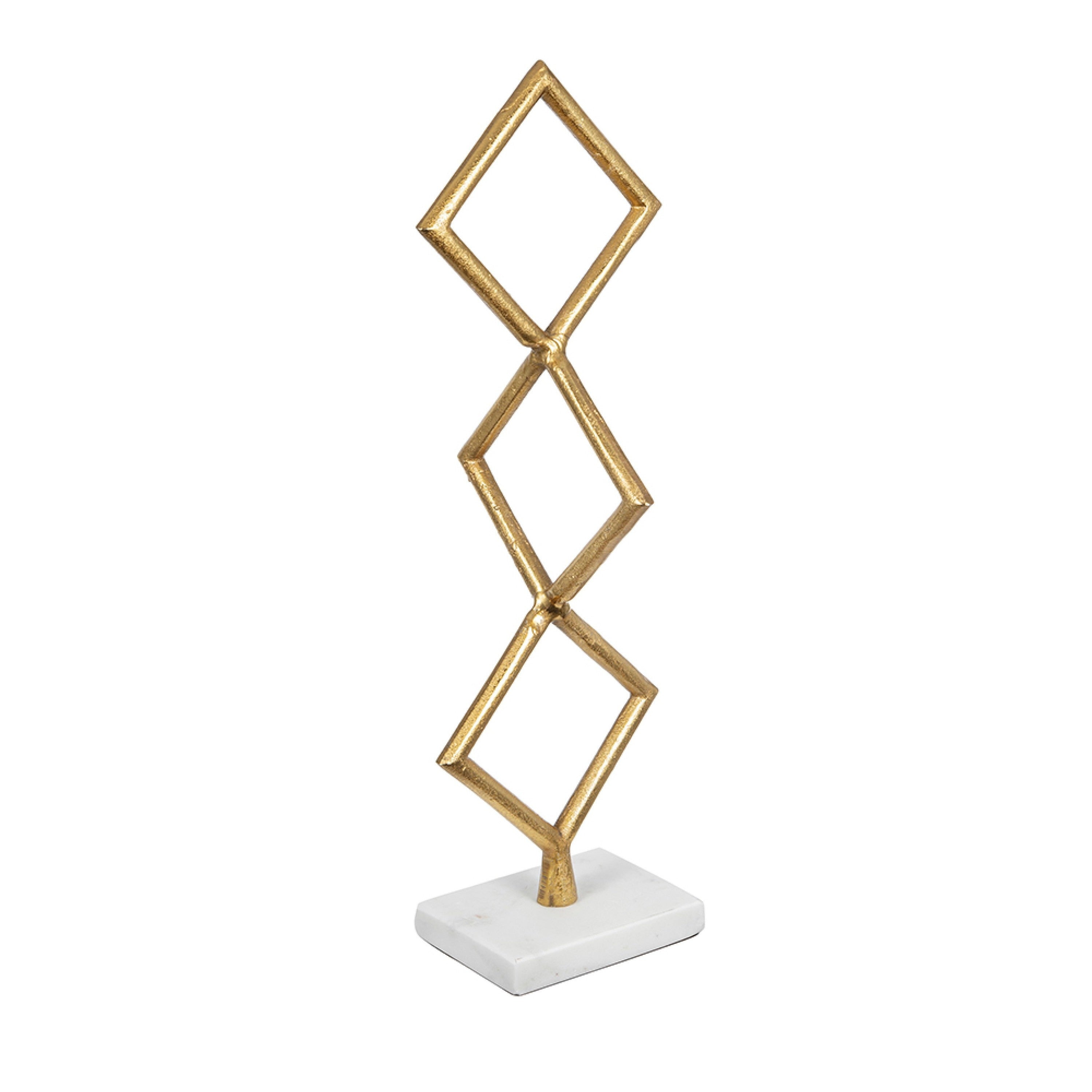 Decorative Stacked Diamond Sculpture White Marble Base 14 Inch Gold