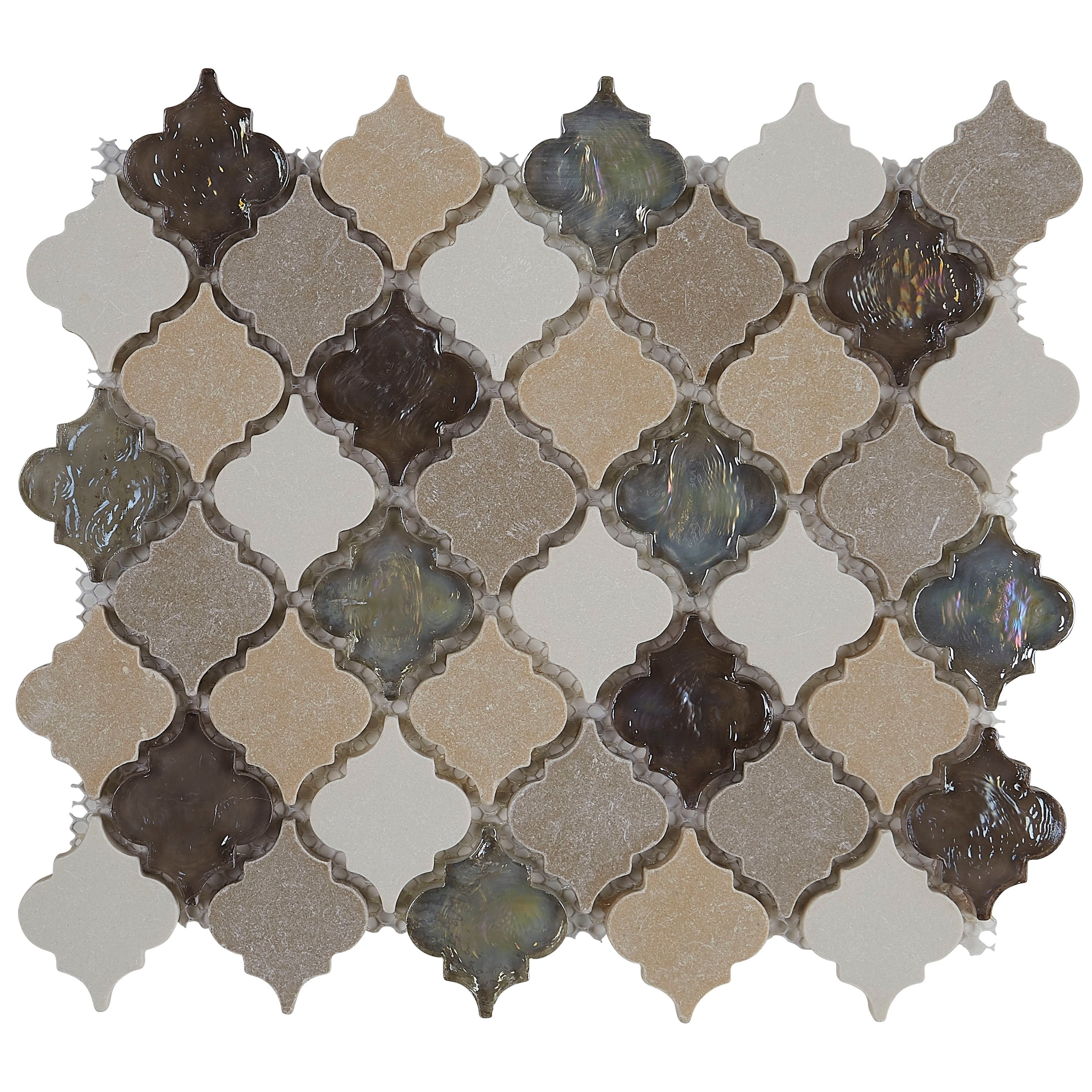 Decorative Stone Accent 2 Inch Baroque Mosaic Tile In Blanc Et Beige 12.75X12