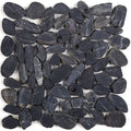 Decorative Stone Accent Flat Pebble Mosaic Tile In Black River 12X12