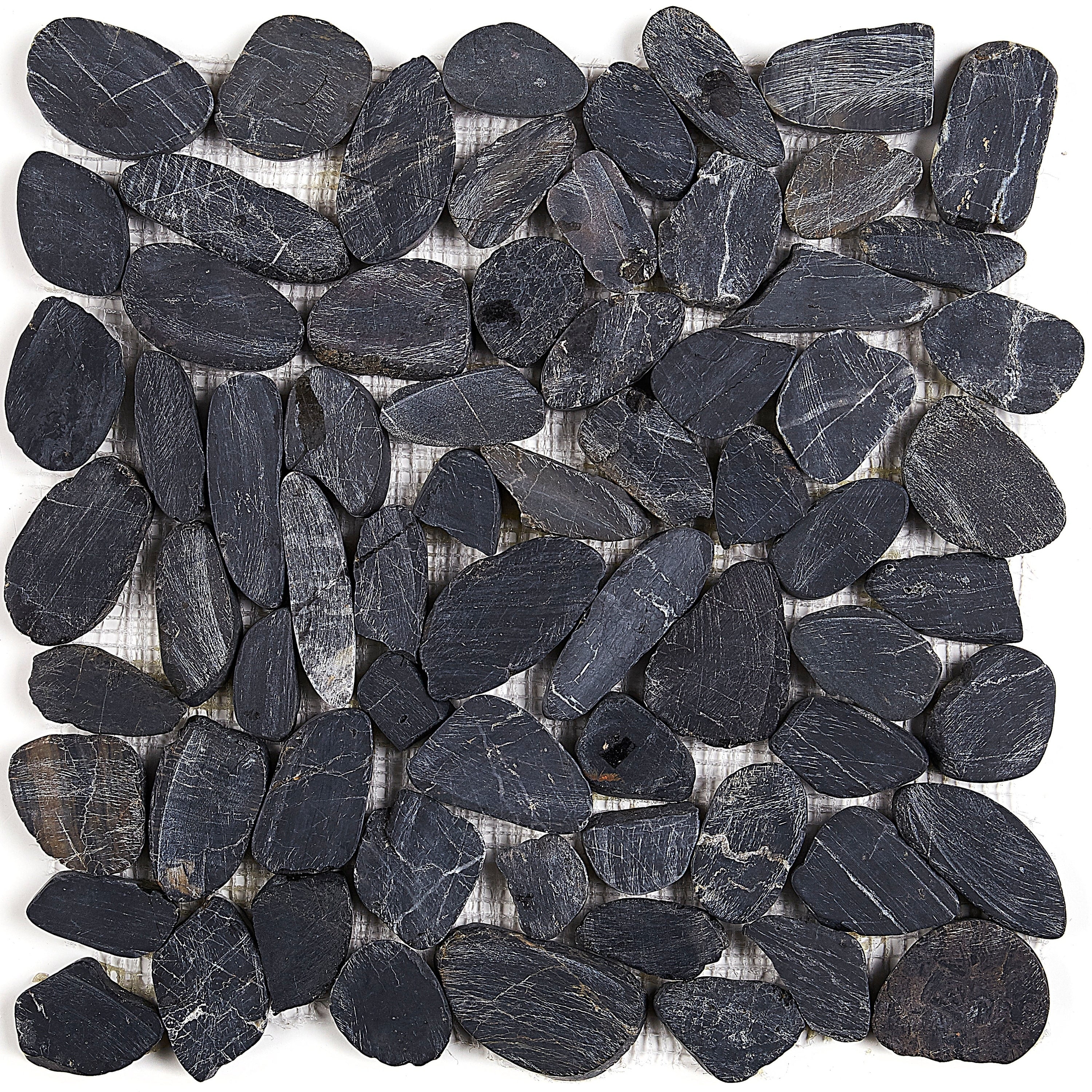 Decorative Stone Accent Flat Pebble Mosaic Tile In Black River 12X12