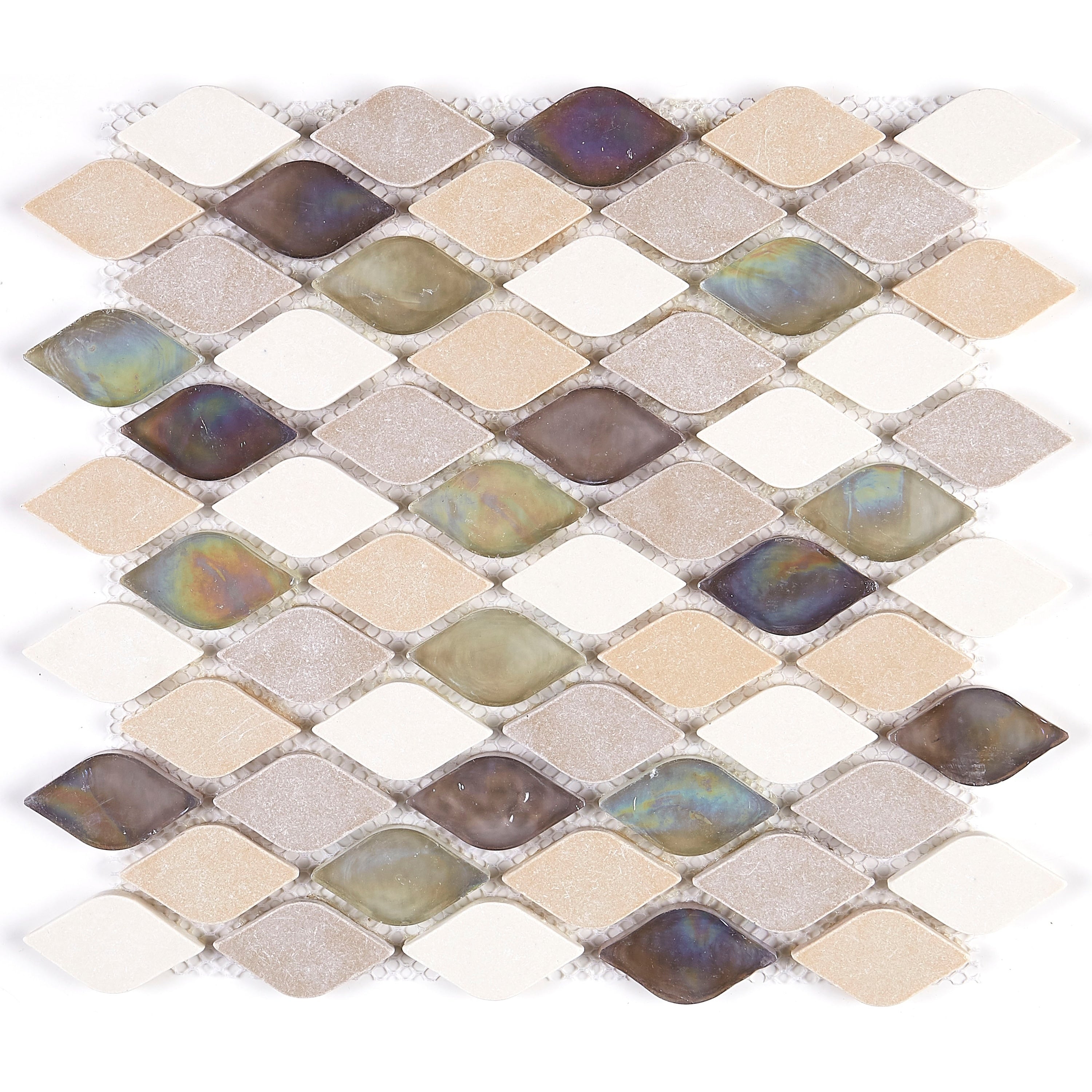 Decorative Stone Accent Rain Drop Stone And Glass Mosaic Tile In Blanc Et Beige 12X13