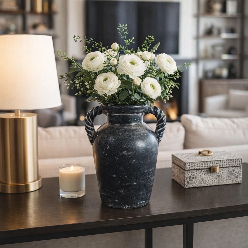 Decorative Textured Amphora Table Vase With Twisted Handles