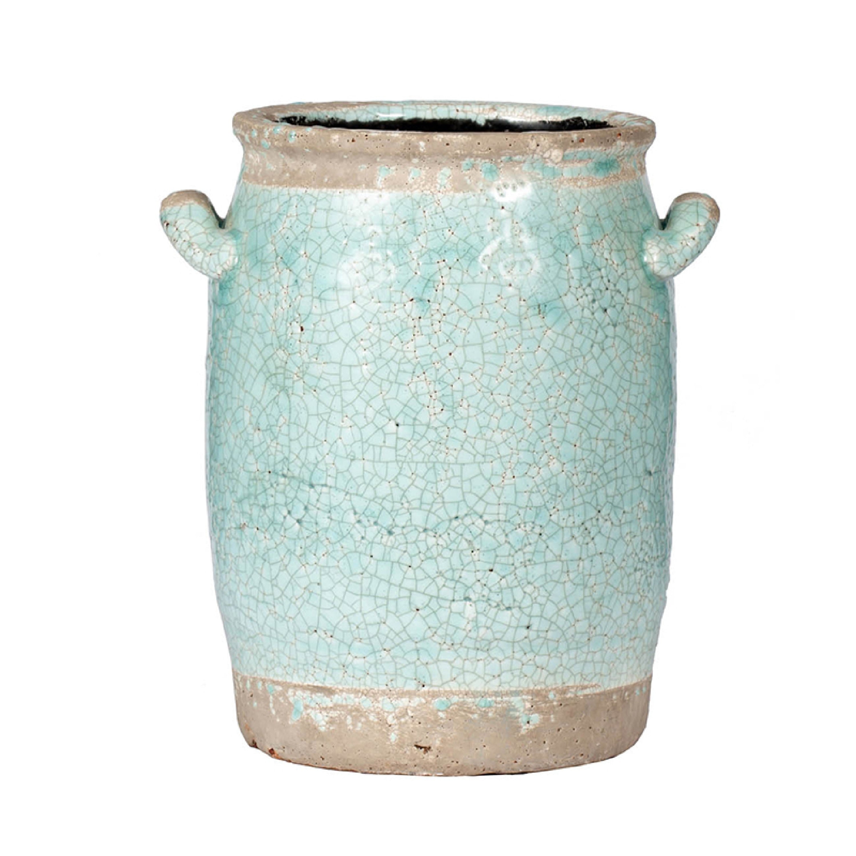 Decorative Vase With Crackle Glaze 8 Inch Aqua Turquoise Ceramic