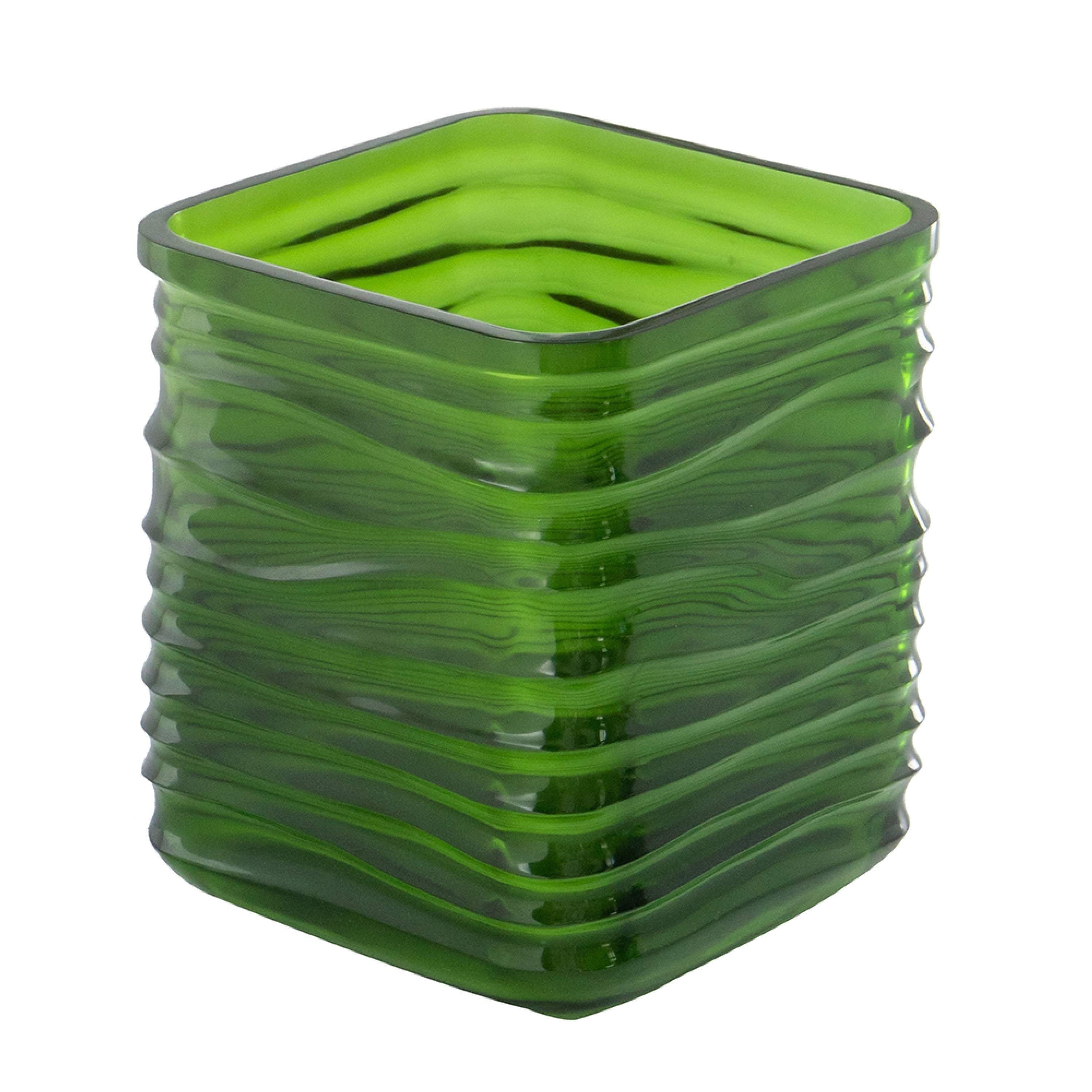 Decorative Vase Square Shaped Rippled Texture Green Resin 9 Inch