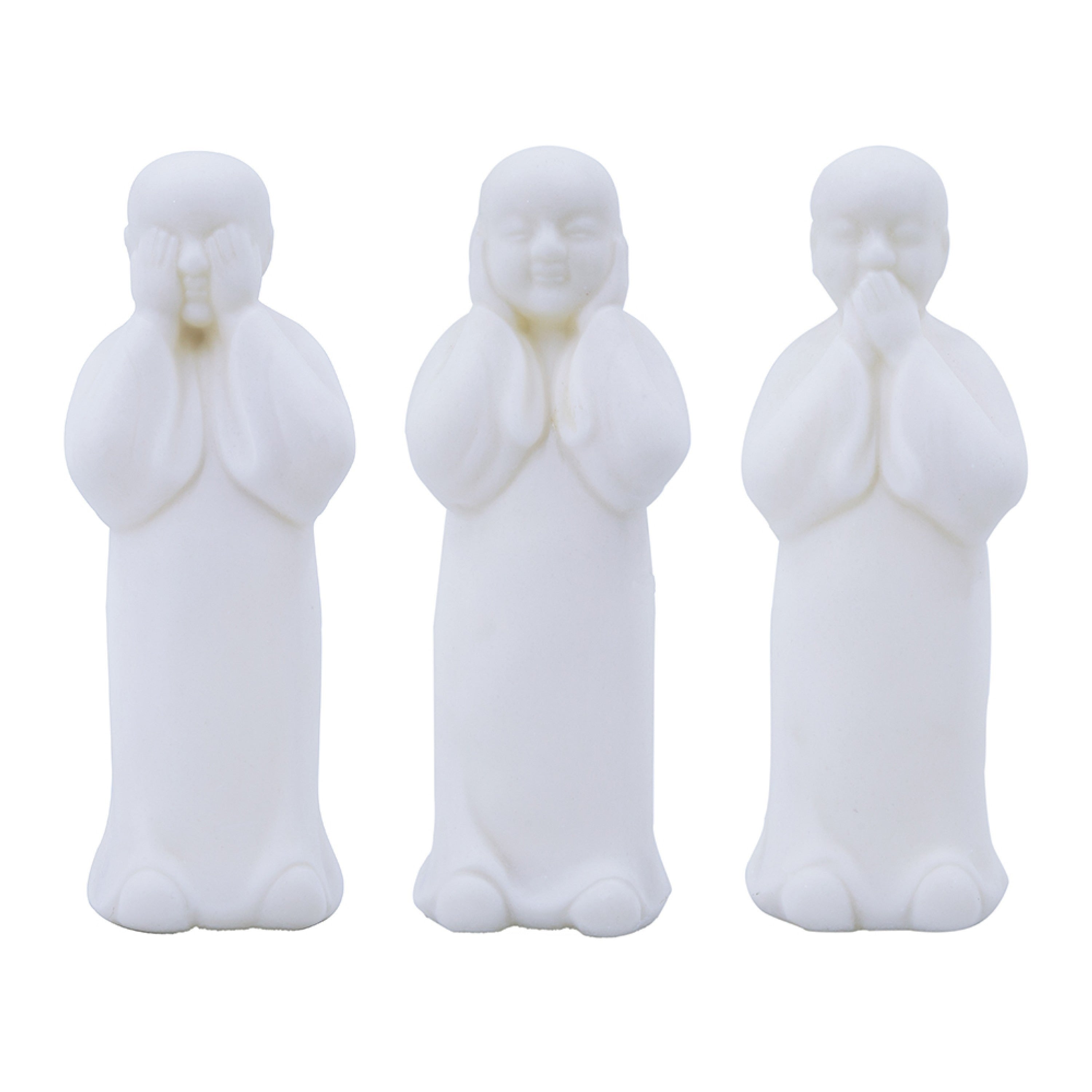 Decorative Wise Monk Sculptures Set Of 3 Matte White Resin Statue