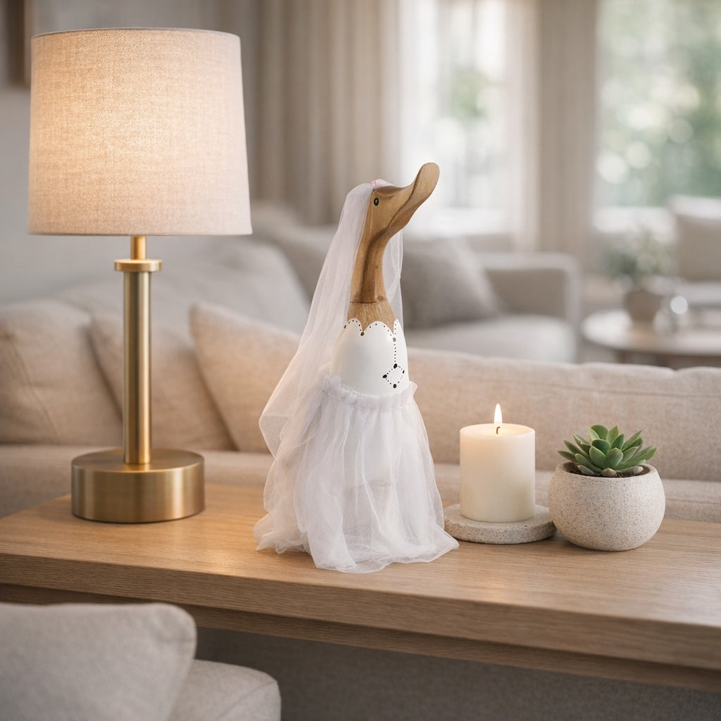 Decorative Wooden Wedding Duck Figurine Sculpture 16.0