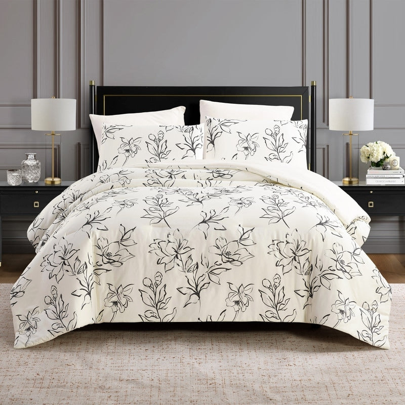 Dee Ocleppo Inked Floral 3 Piece Cotton Sateen Comforter Set