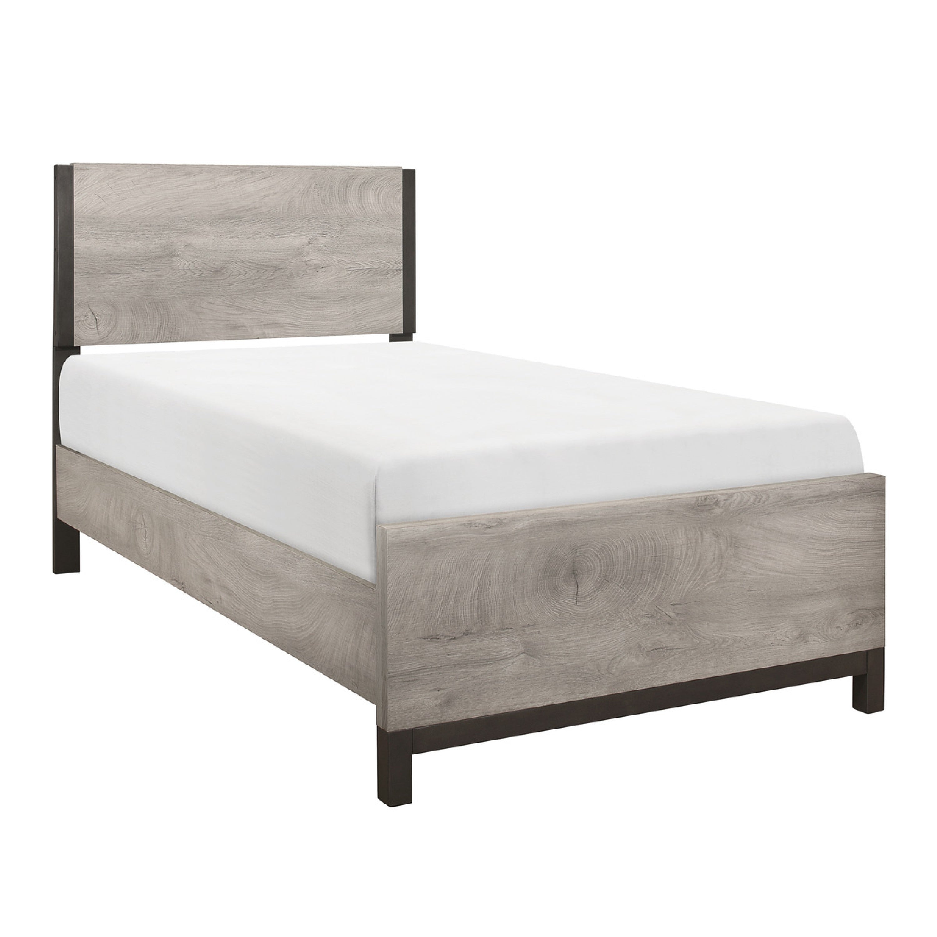 Deena Twin Panel Bed Painted Metal Finish Bands Dual Tone Gray Wood
