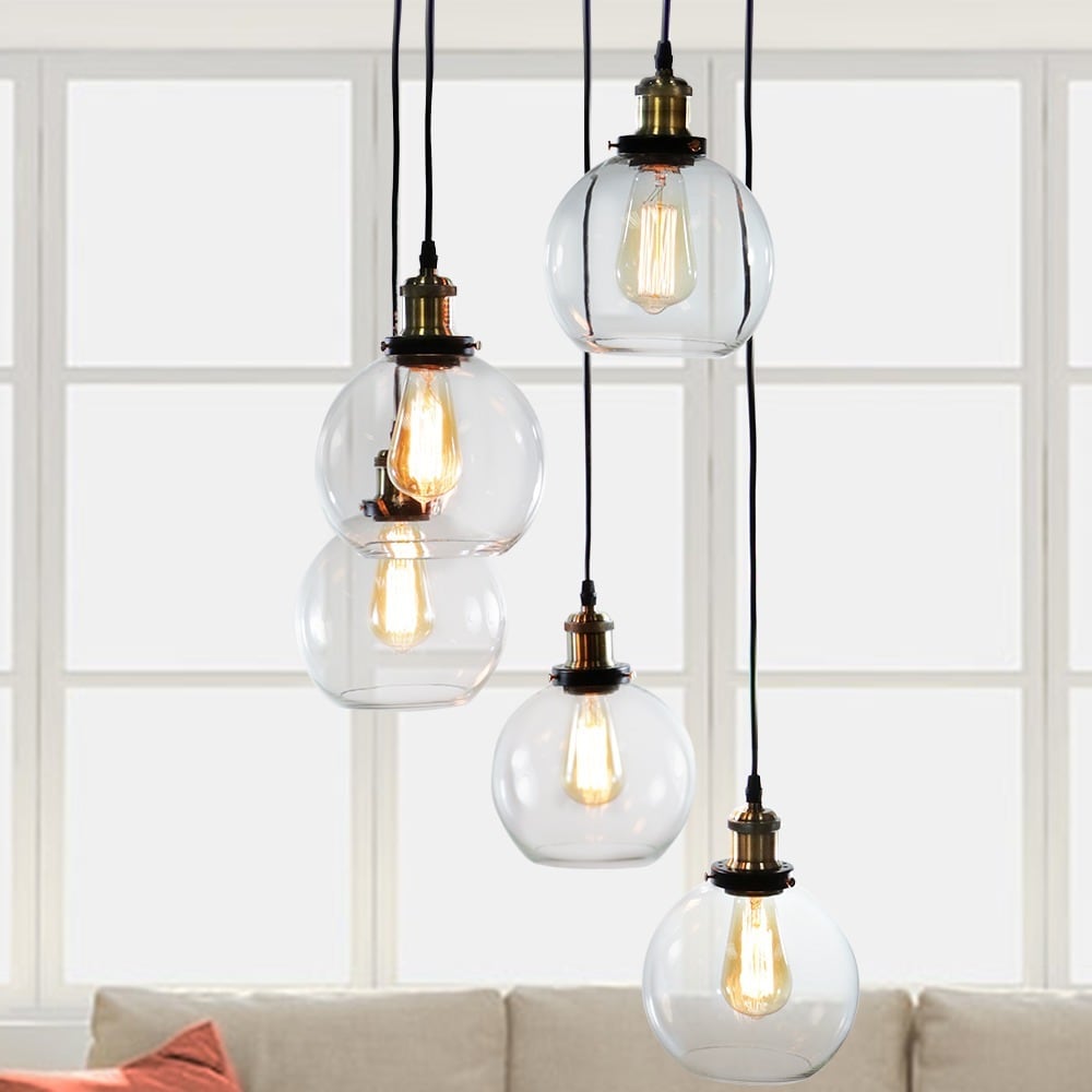 Deeni Edison 5 Light Adjustable Length Pendant Silver Tint Lamp