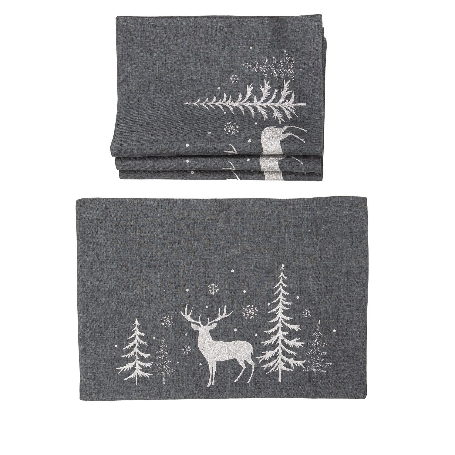 Deer In Snowing Forest Double Layer 14 By 20 Inch Christmas Placemats Set Of 4 Darkgray 14 X20