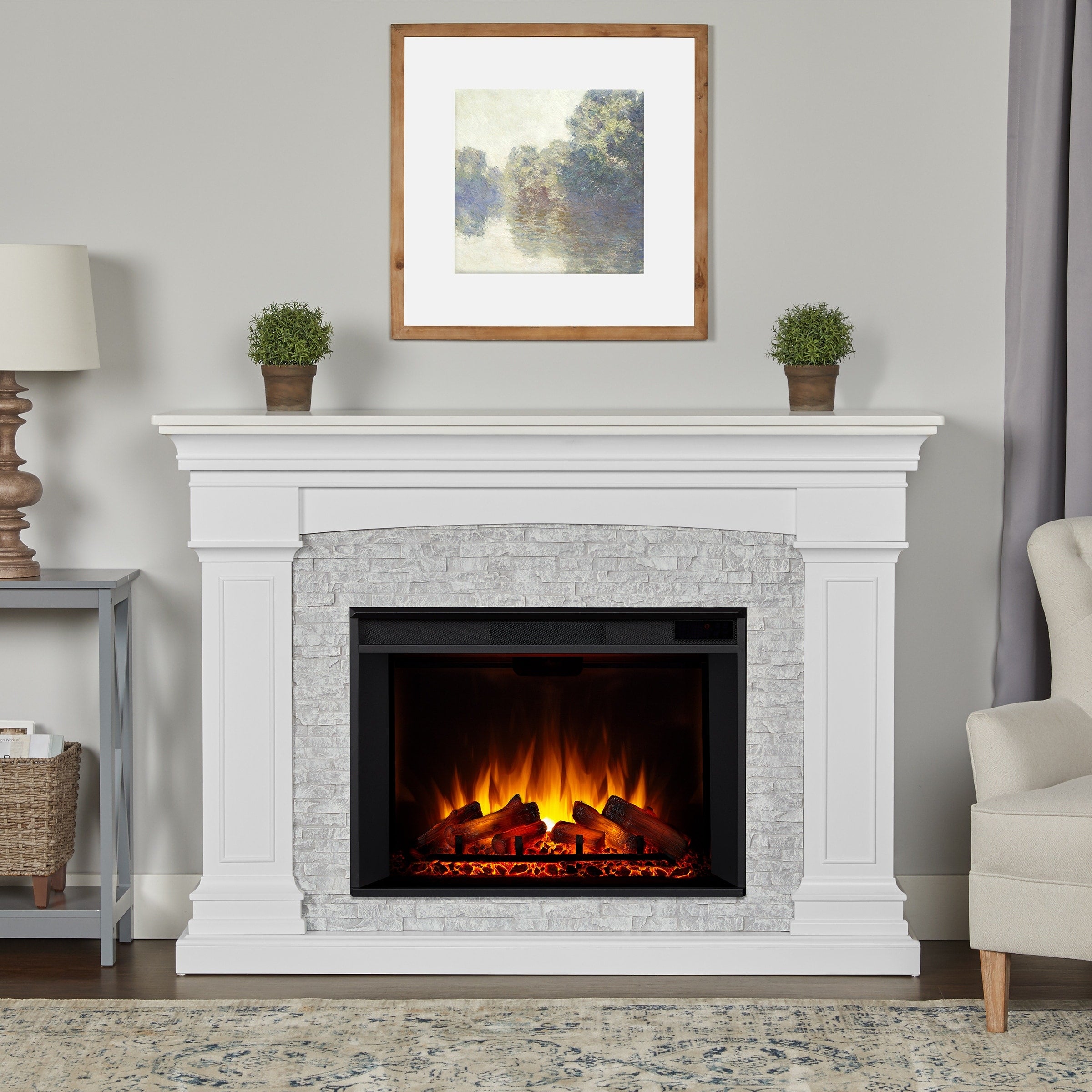 Deland Grand Electric Fireplace In White By Real Flame