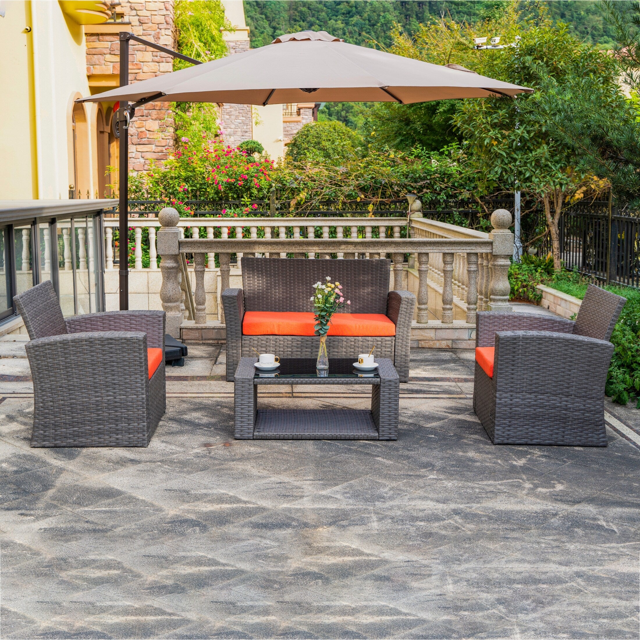 Delano 4 Piece Patio Resin Wicker Conversation Sofa Set Coffee Table Patio Poolside Furniture By Westin Outdoor