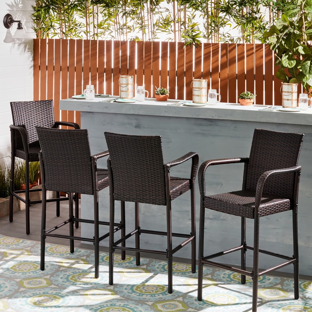Delfina Outdoor Wicker Barstool Set Of 4 By Christopher Knight Home
