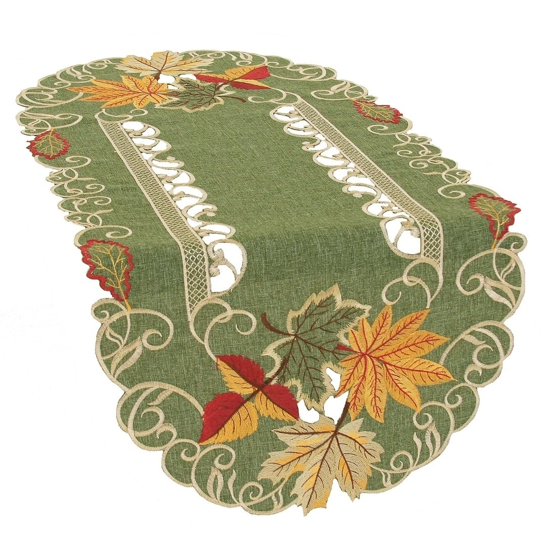 Delicate Leaves Embroidered Cutwork Fall Table Runner 16 By 34 Inch