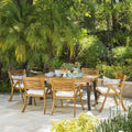 Della Outdoor 7 Piece Rectangle Acacia Wood Dining Set With Cushions By Christopher Knight Home